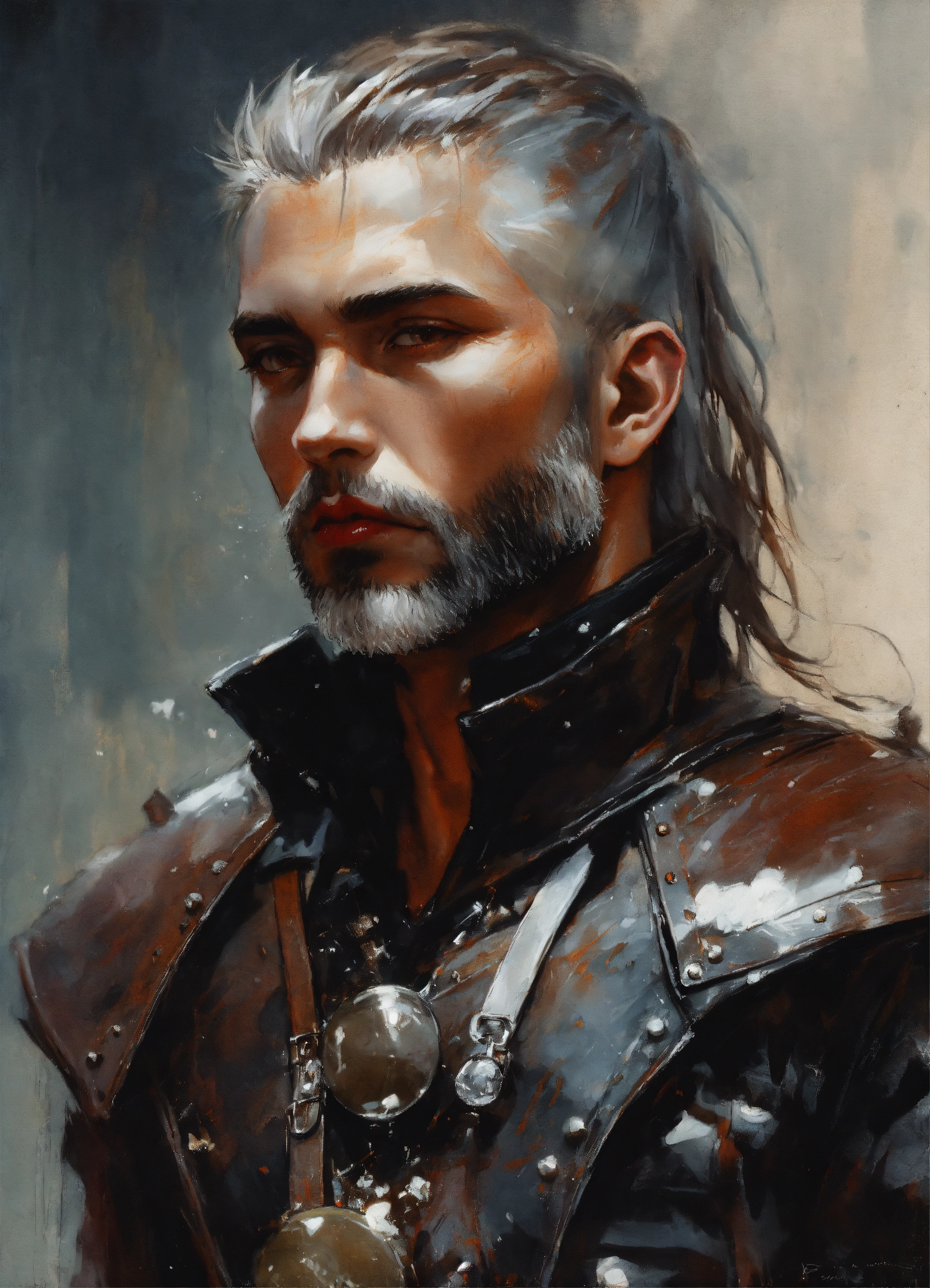 Lexica - Vampire wearing studded leather armor with salt and pepper ...