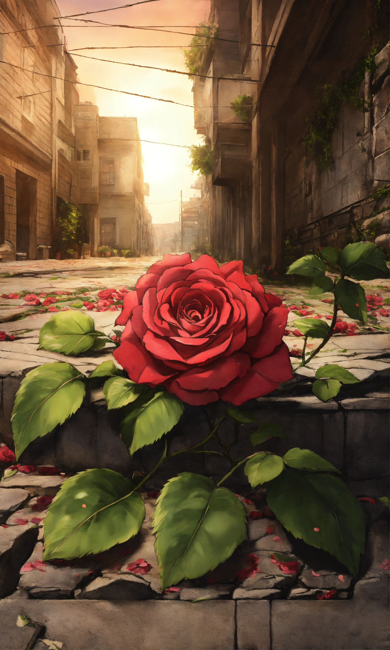 Lexica - Rose growing in concrete street attack on titan