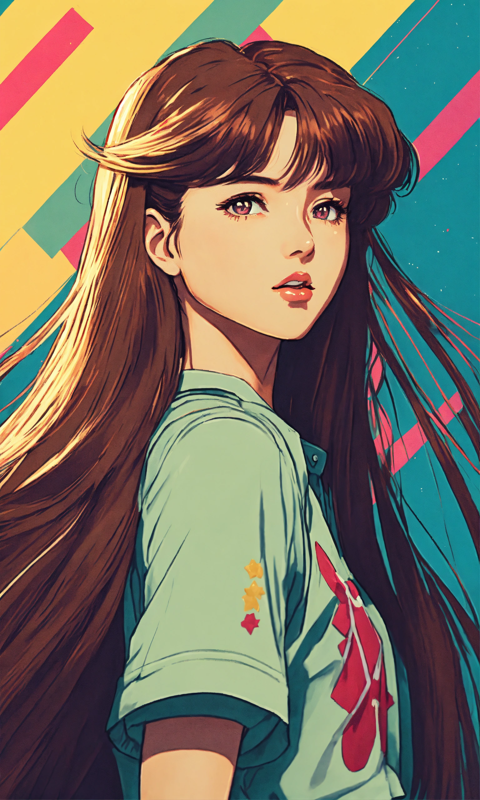 Lexica - A girl with long straight hair in 80’s anime vintage style