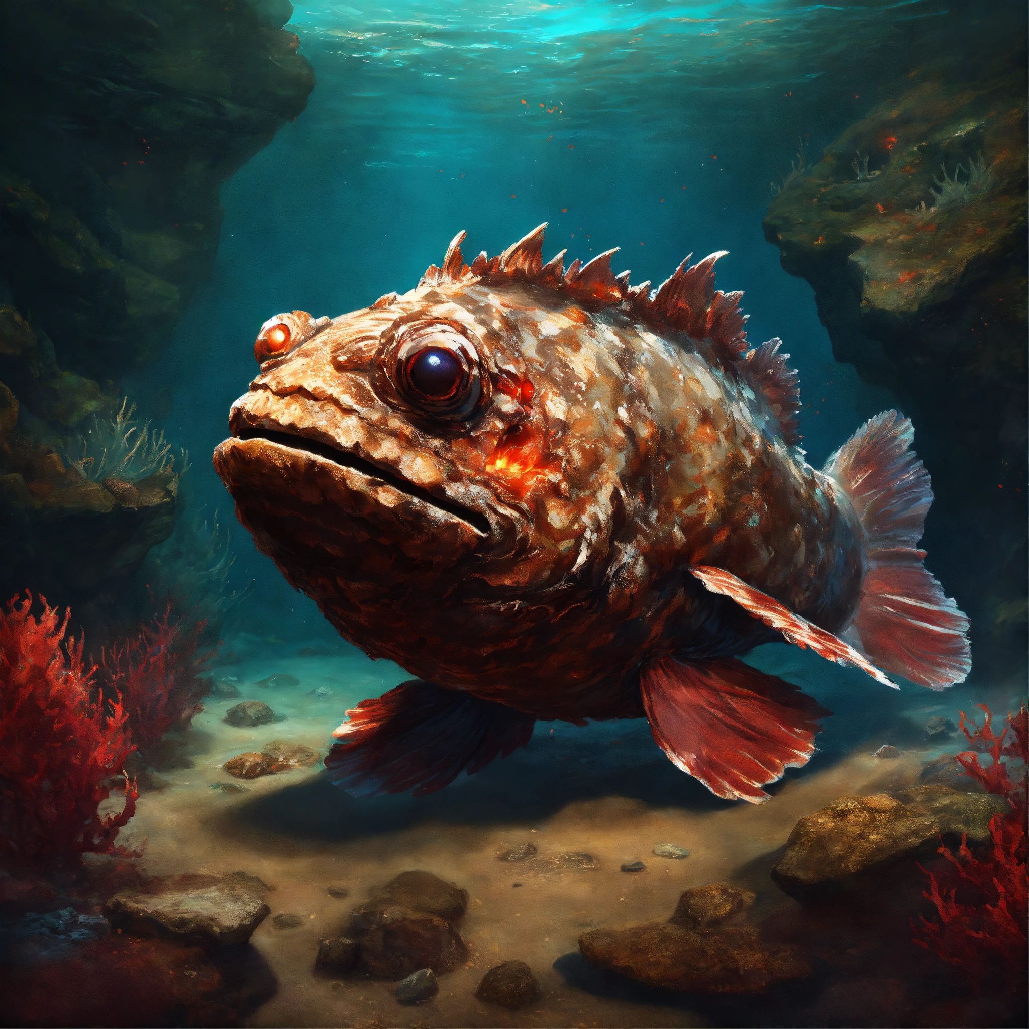Lexica - Concept art of a big scary stonefish fish made out of ...