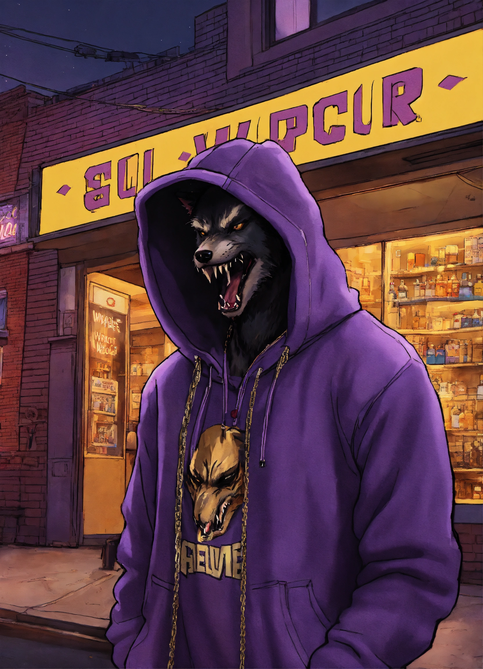 Lexica - Werewolf wearing hoodies and baseball cap purple ,gold chain ...