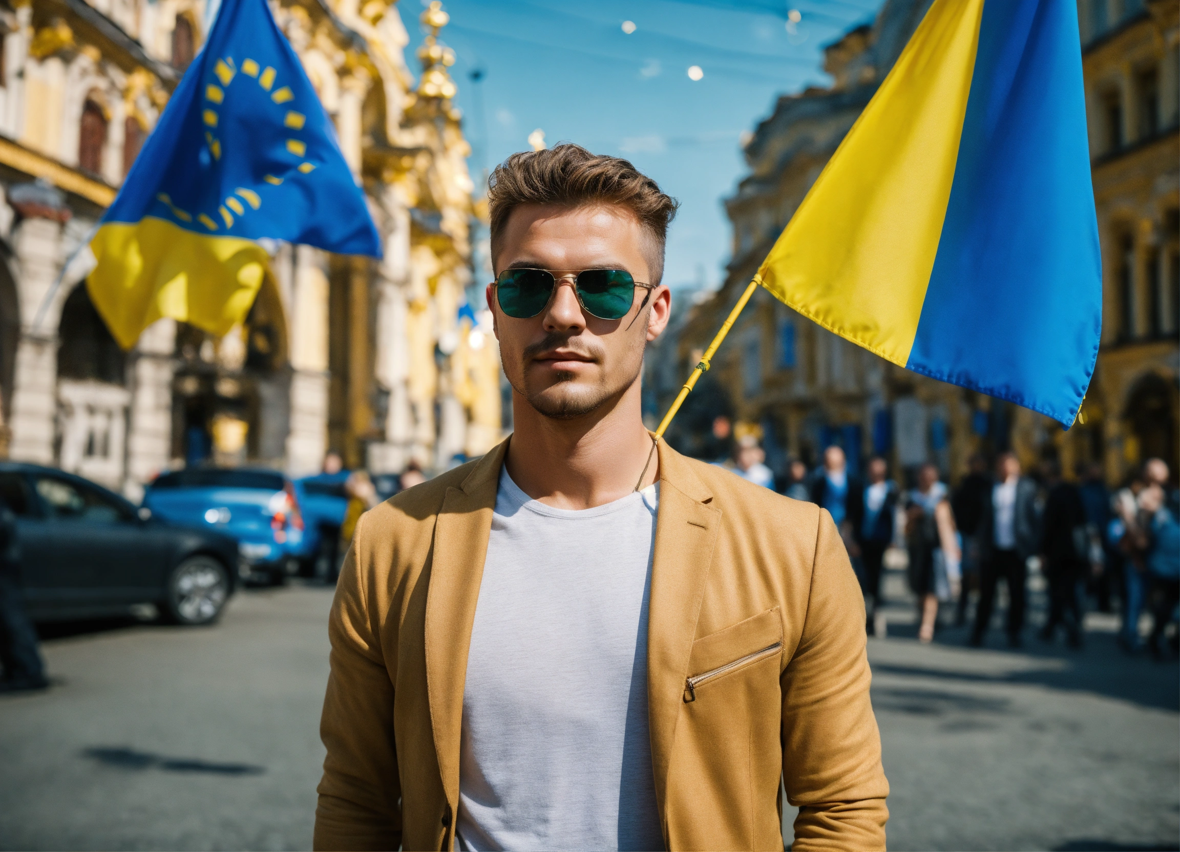 Lexica - High-tech noir beautiful man with Ukraine, on street Kiev ...