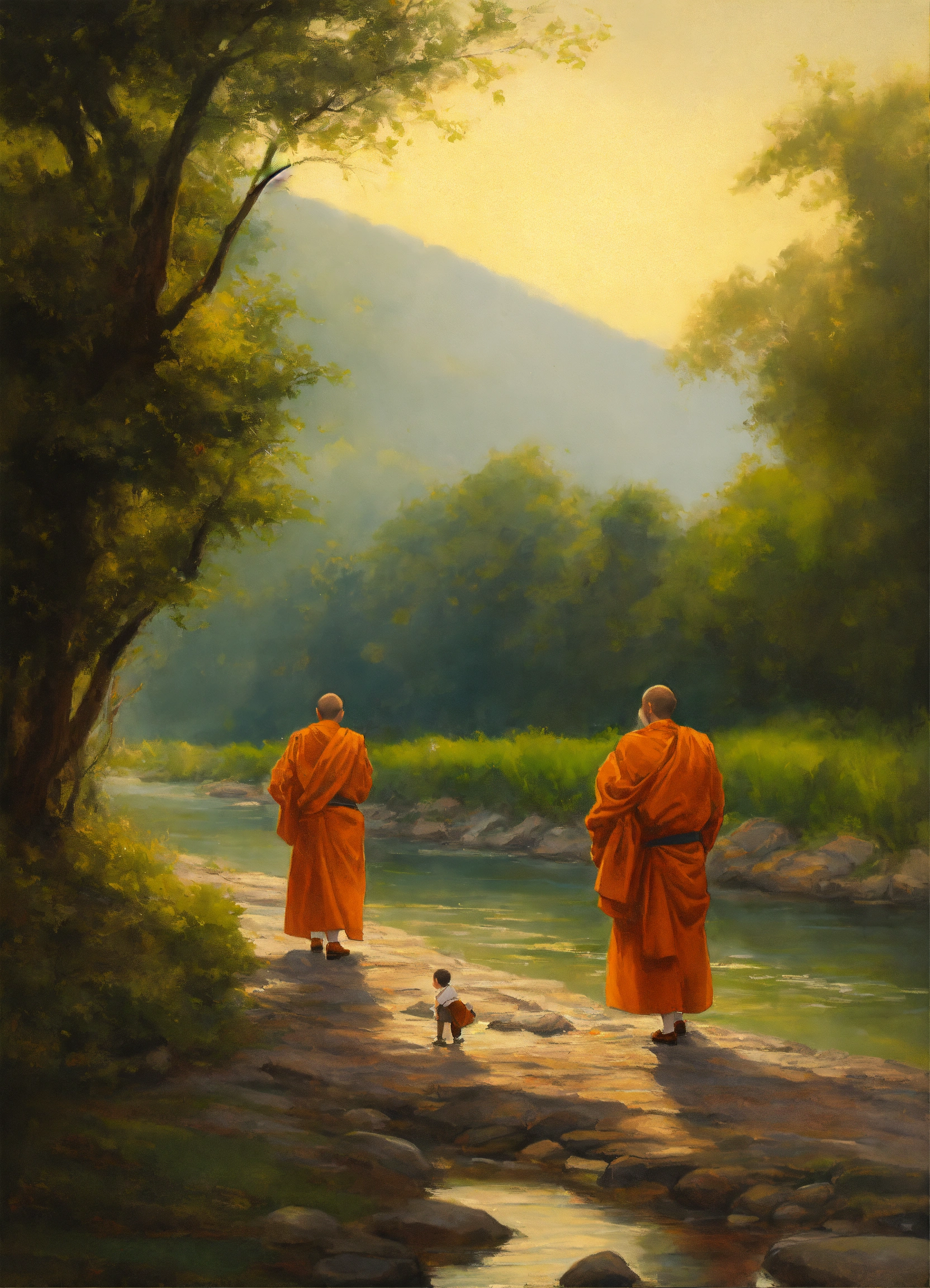 Lexica - 2 monks near river. one is young and another is master oil on ...