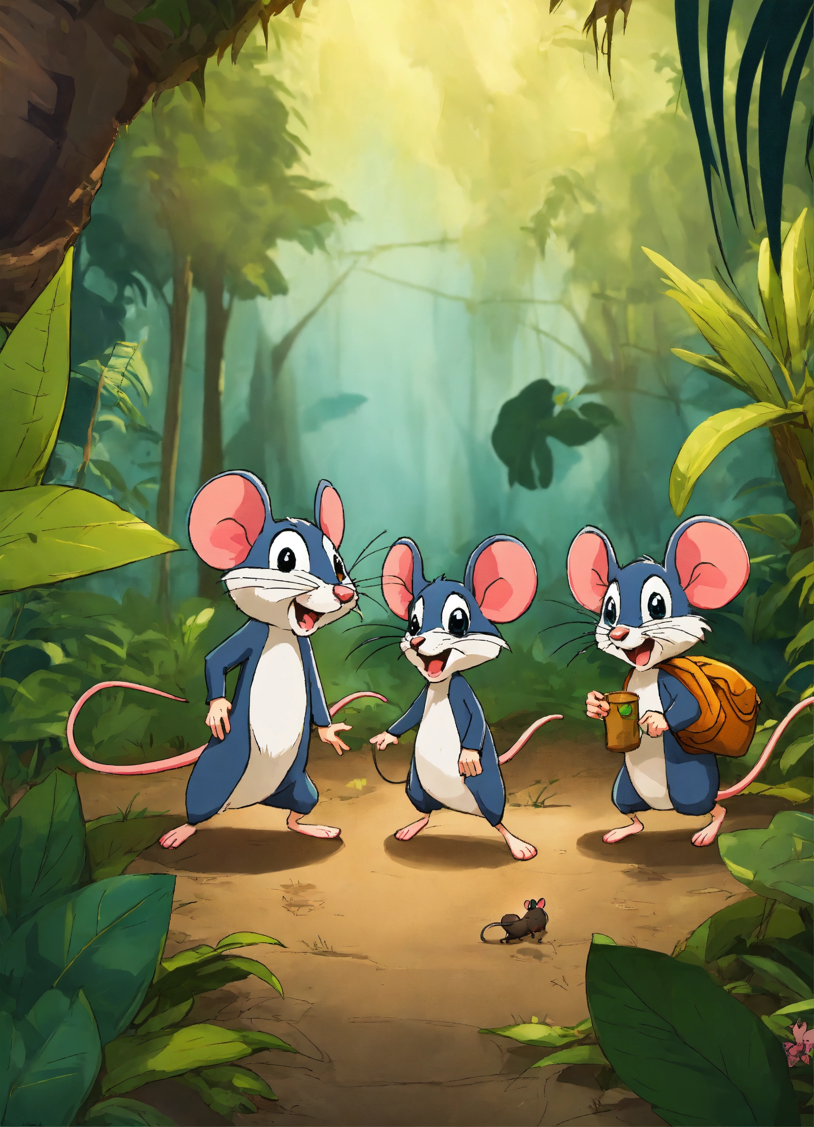 Lexica - Cartoon group of mouse wandering in jungle
