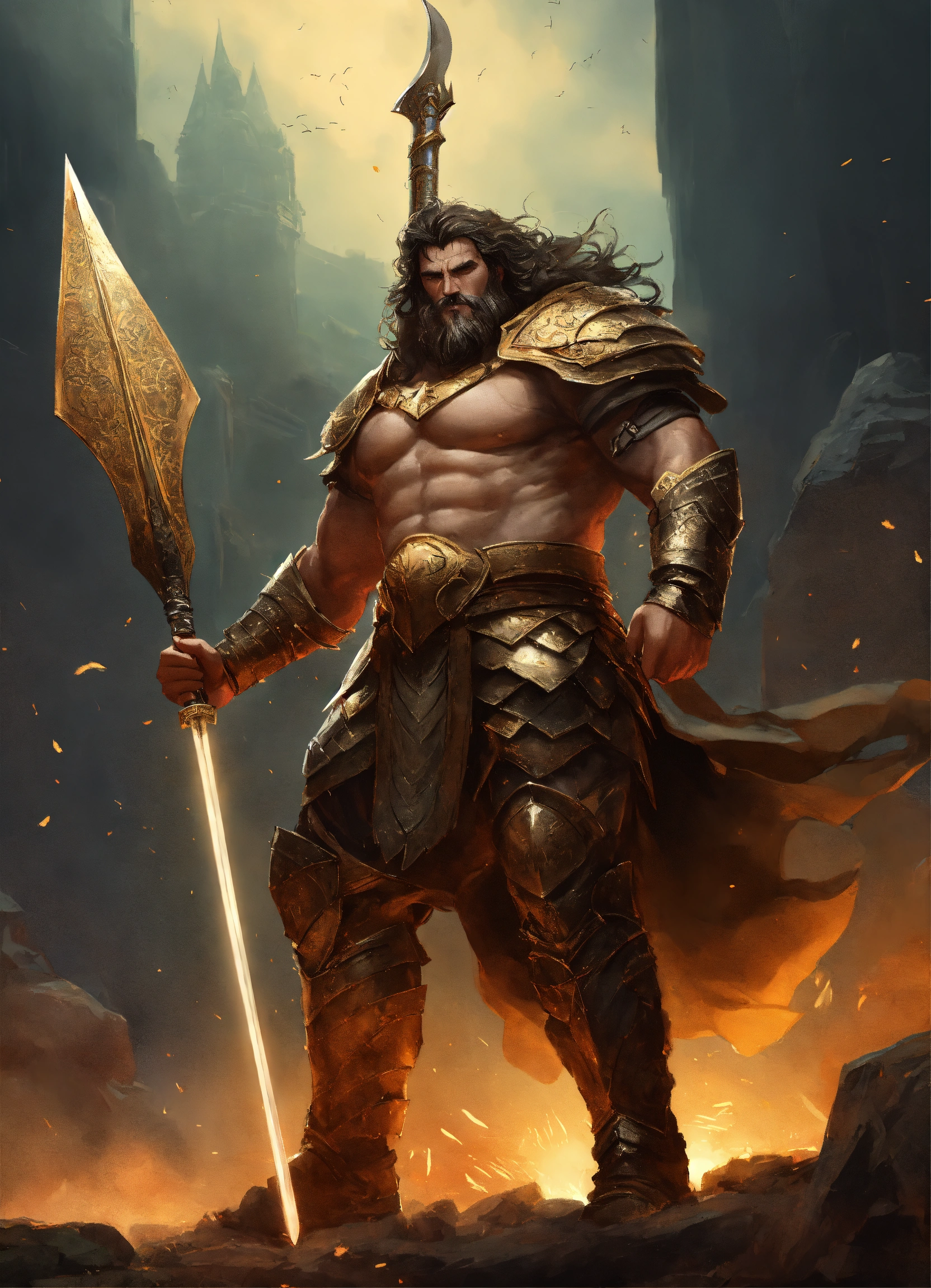 Lexica - A Nephilim Giant Holding A Spear, Wearing Light Leather Armor 