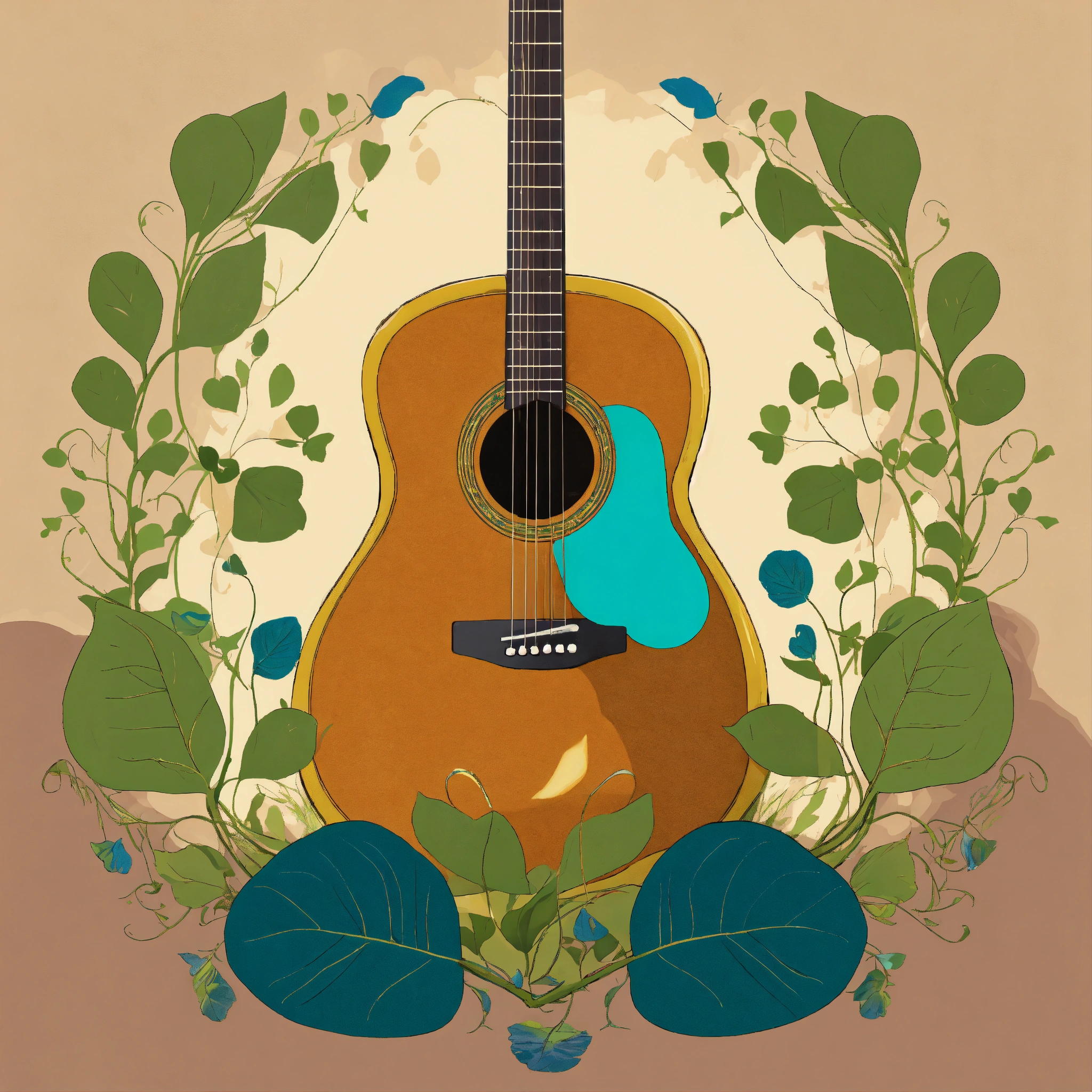 Lexica - A guitar meditating being zen with green vines with green ...