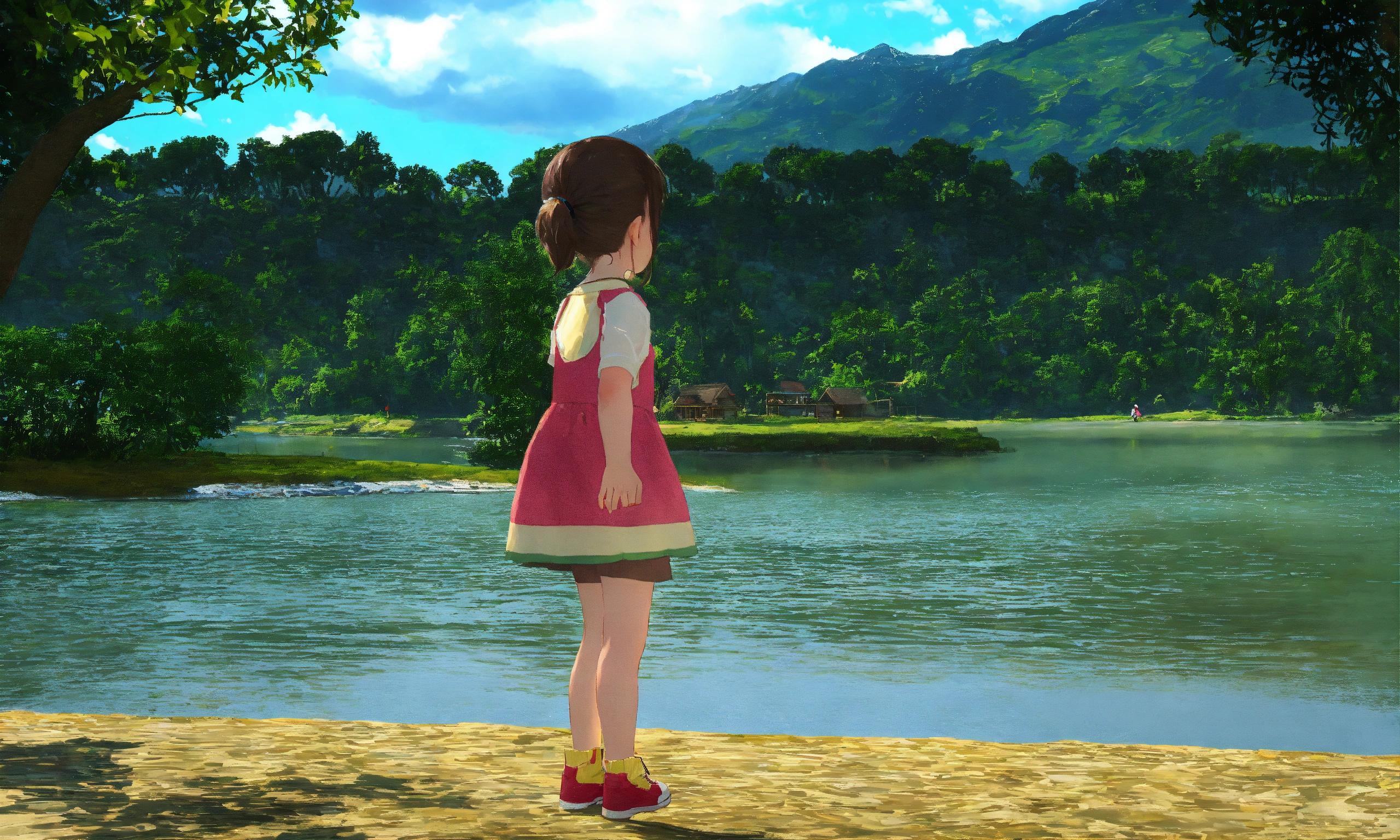 Lexica - A girl playing near the river