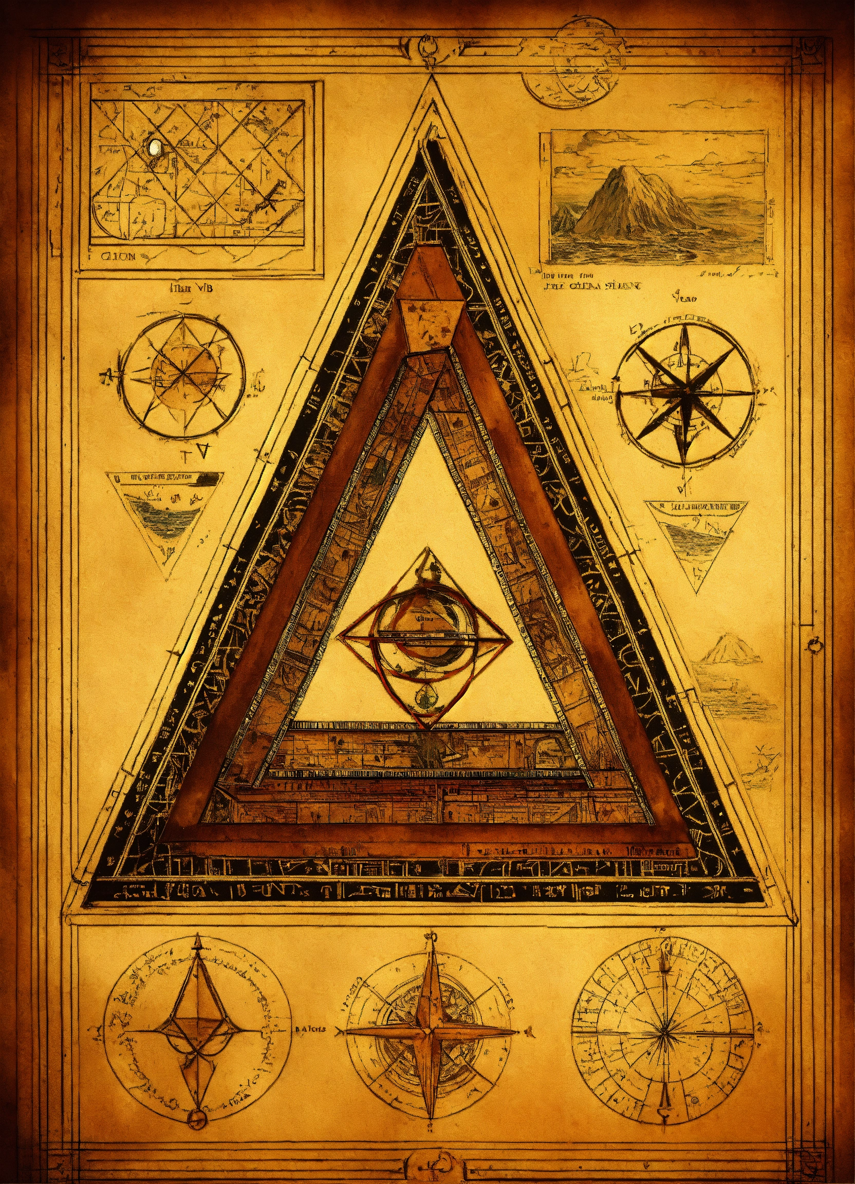 Lexica - Ancient treasure map art, triangular symbols, old vibes