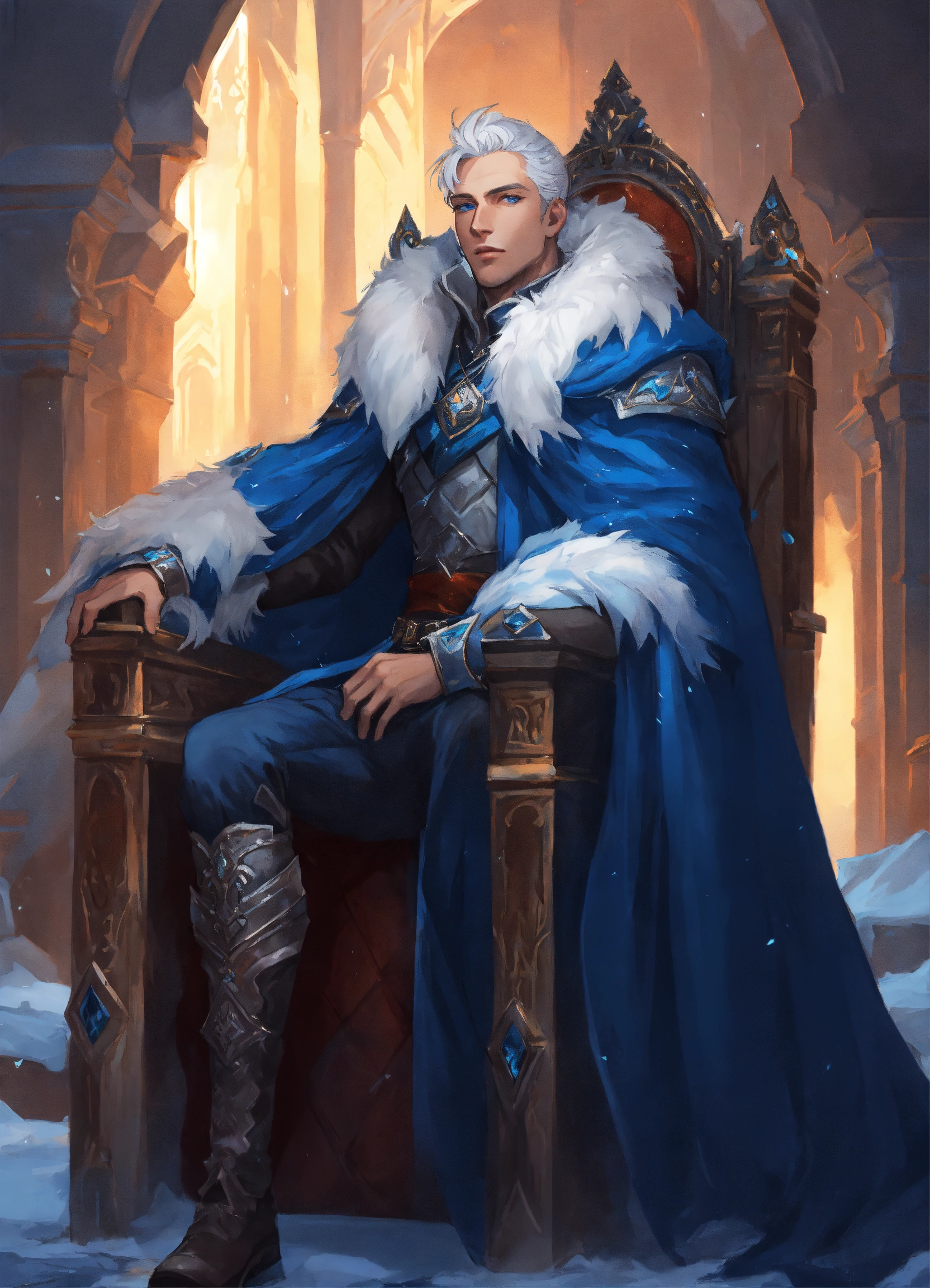 Lexica - A handsome prince of ice, with white hair and blue eyes ...