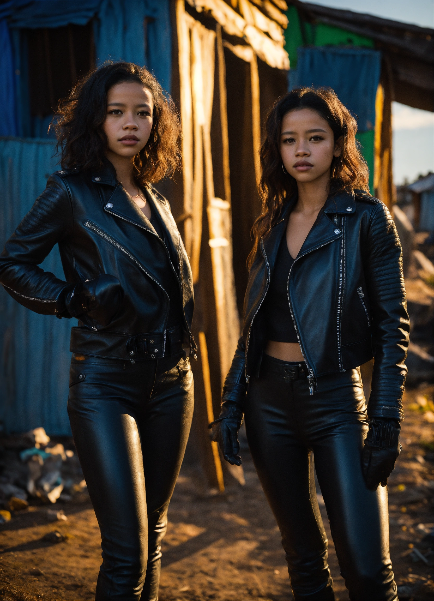 Lexica Selina gomes and jenna ortega, wearing a black leather jackets