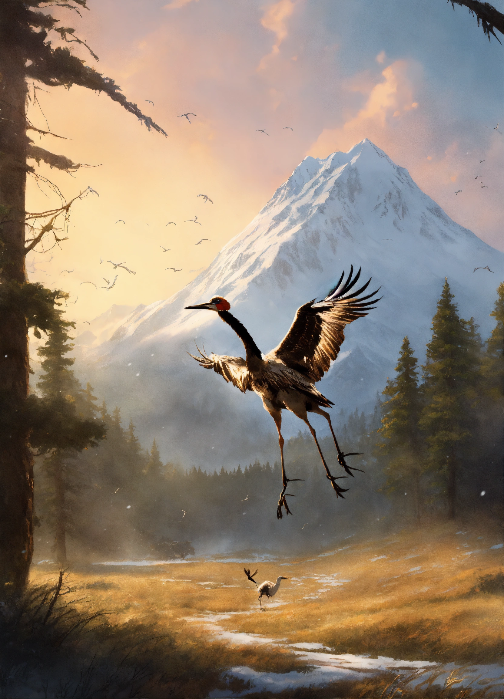 Lexica - Concept art of a crane running like an ostrich through a ...