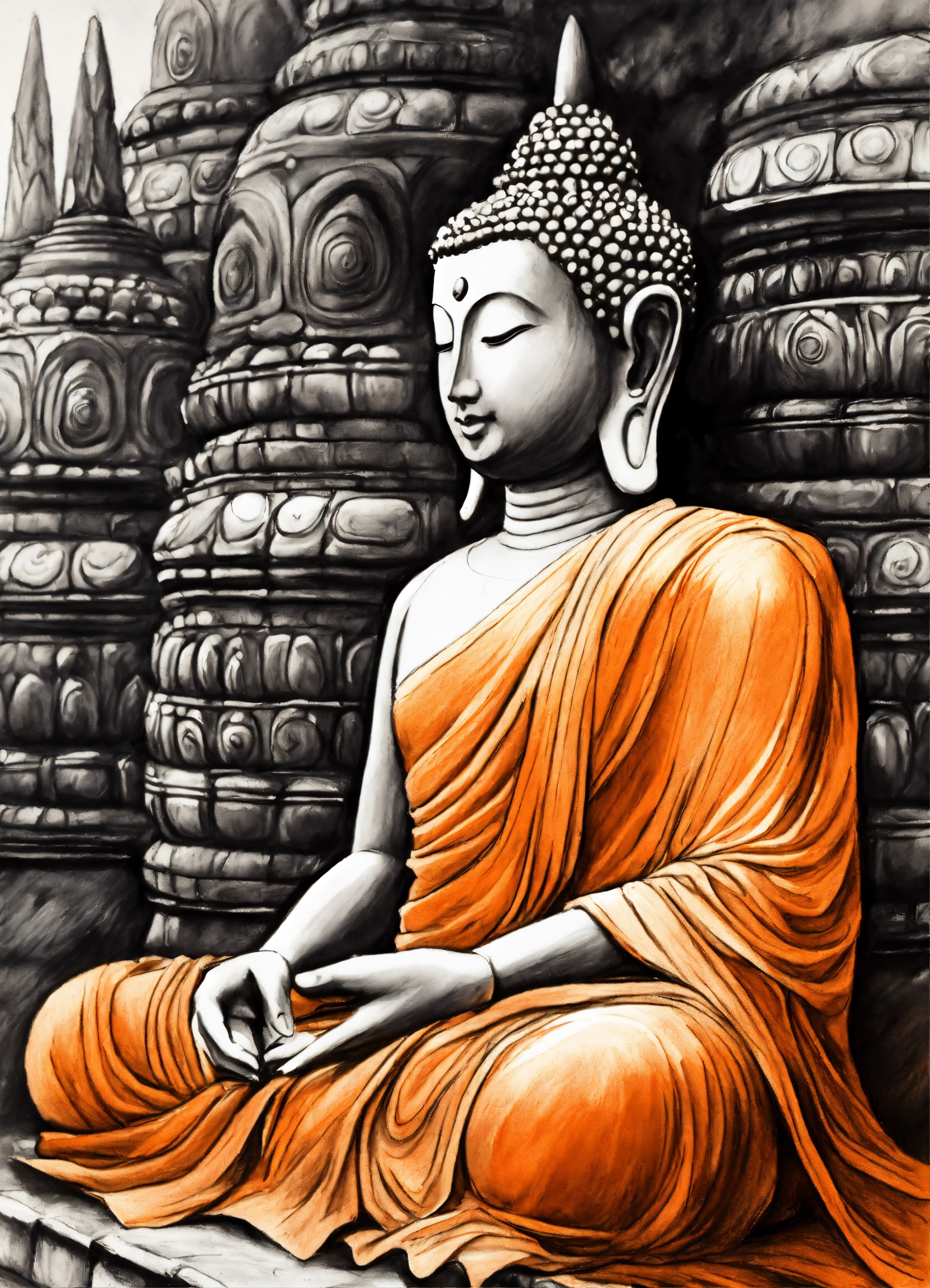 Lexica - Buddha statue. Orange robes. Meditation pose. Borobudur temple ...