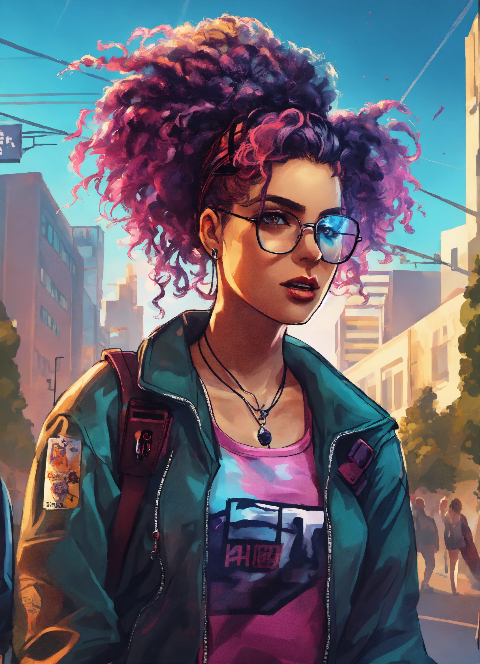 Lexica   Female Cyberpunk College Student Crazy Hair Protesting