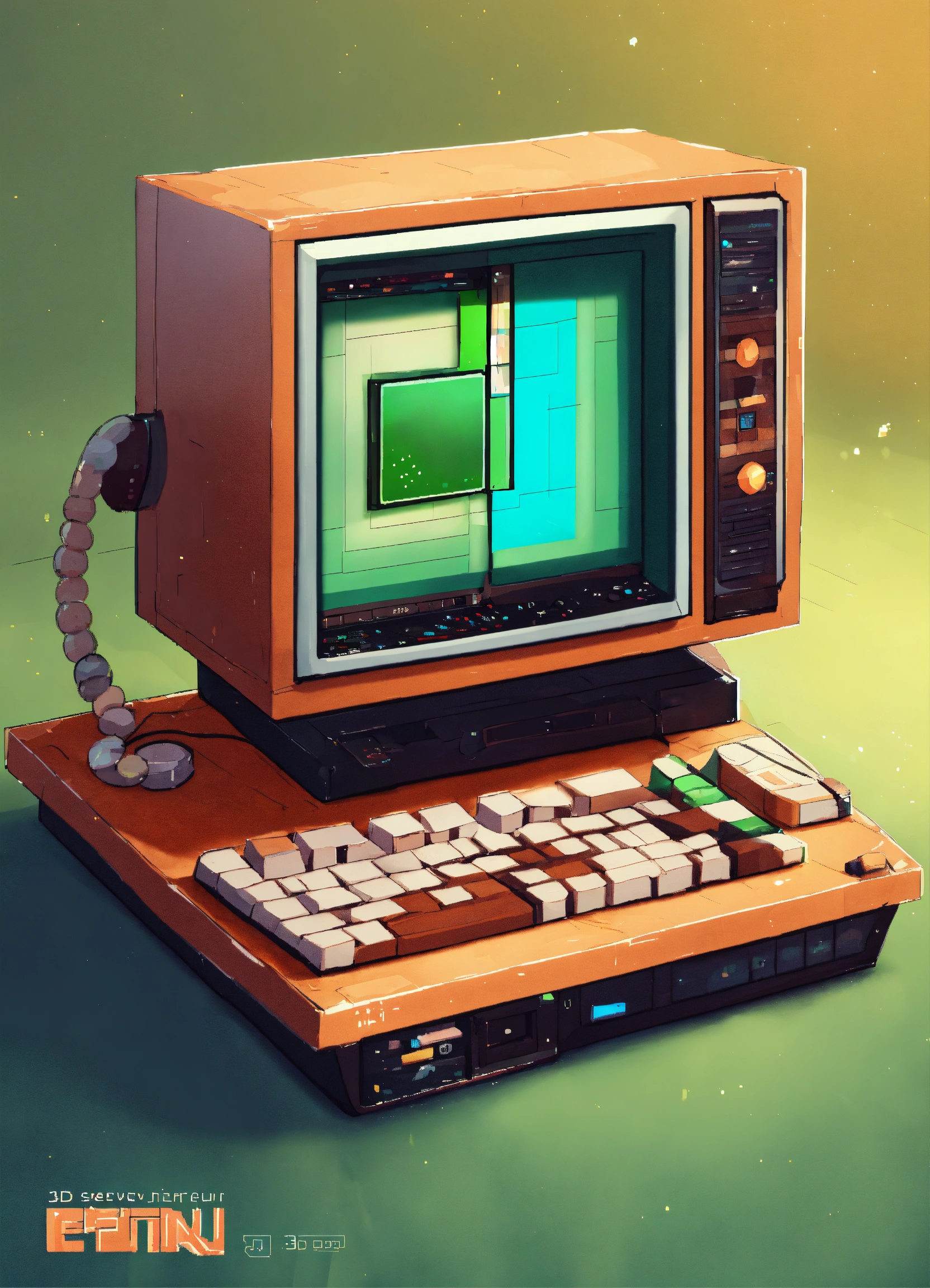 Lexica - 3D pixel retro tiny cute computer link to a serveur, digital ...