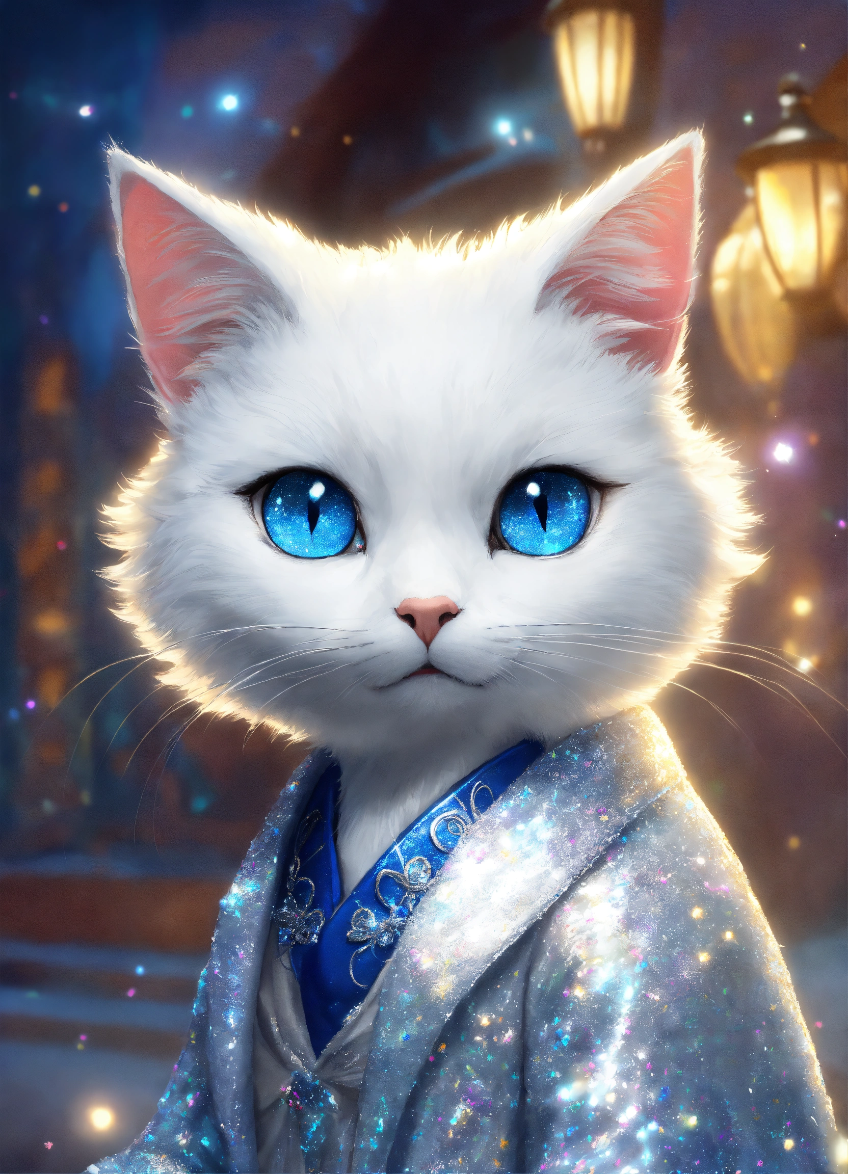 Lexica - Cartoon character a white cat with a silver coat and sparkling ...