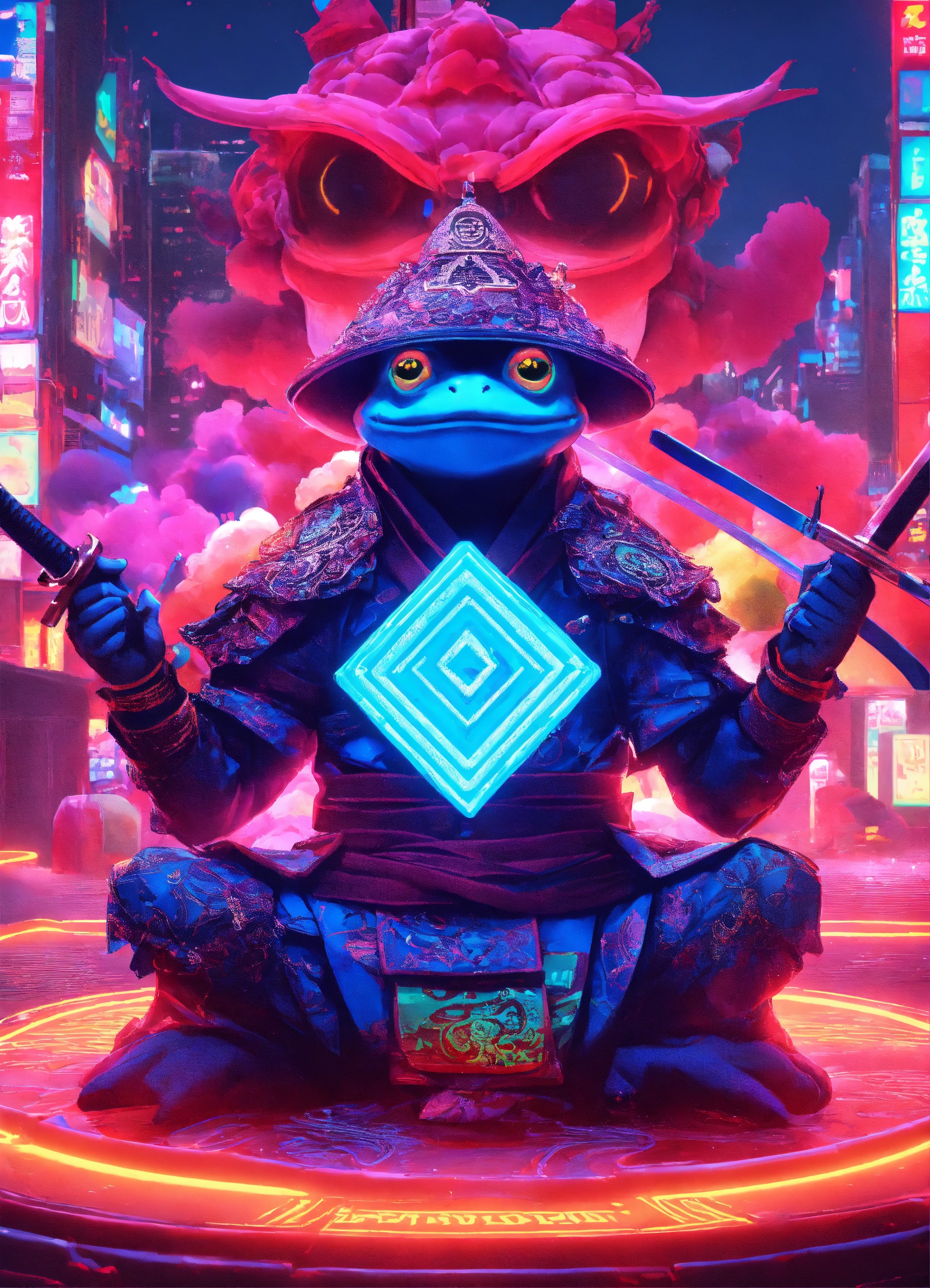 Lexica - A diamond metal occult toad as a Samurai with a sword in a ...