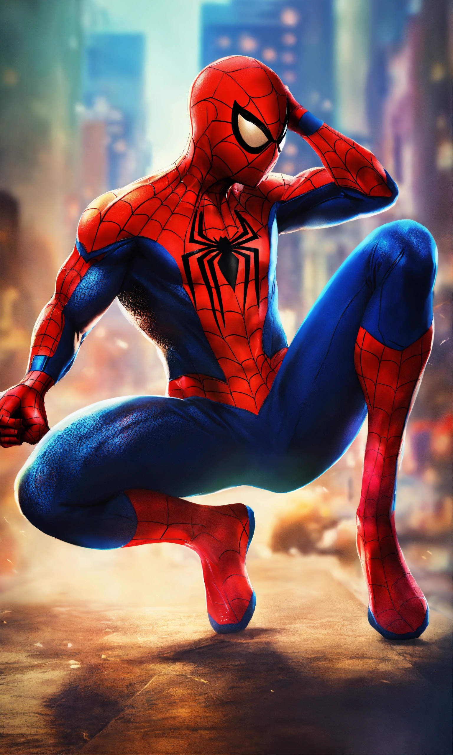 Lexica - Spiderman fighting, colorful background, 2D render