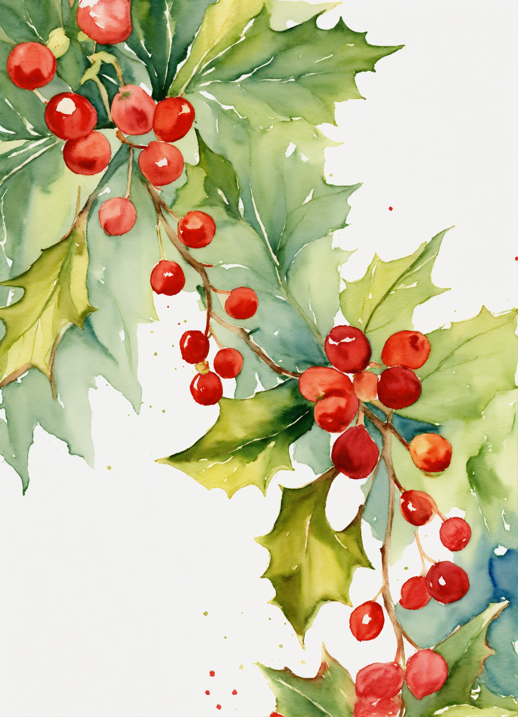 Lexica - Watercolor of Christmas mistletoes, calm colors on a white ...