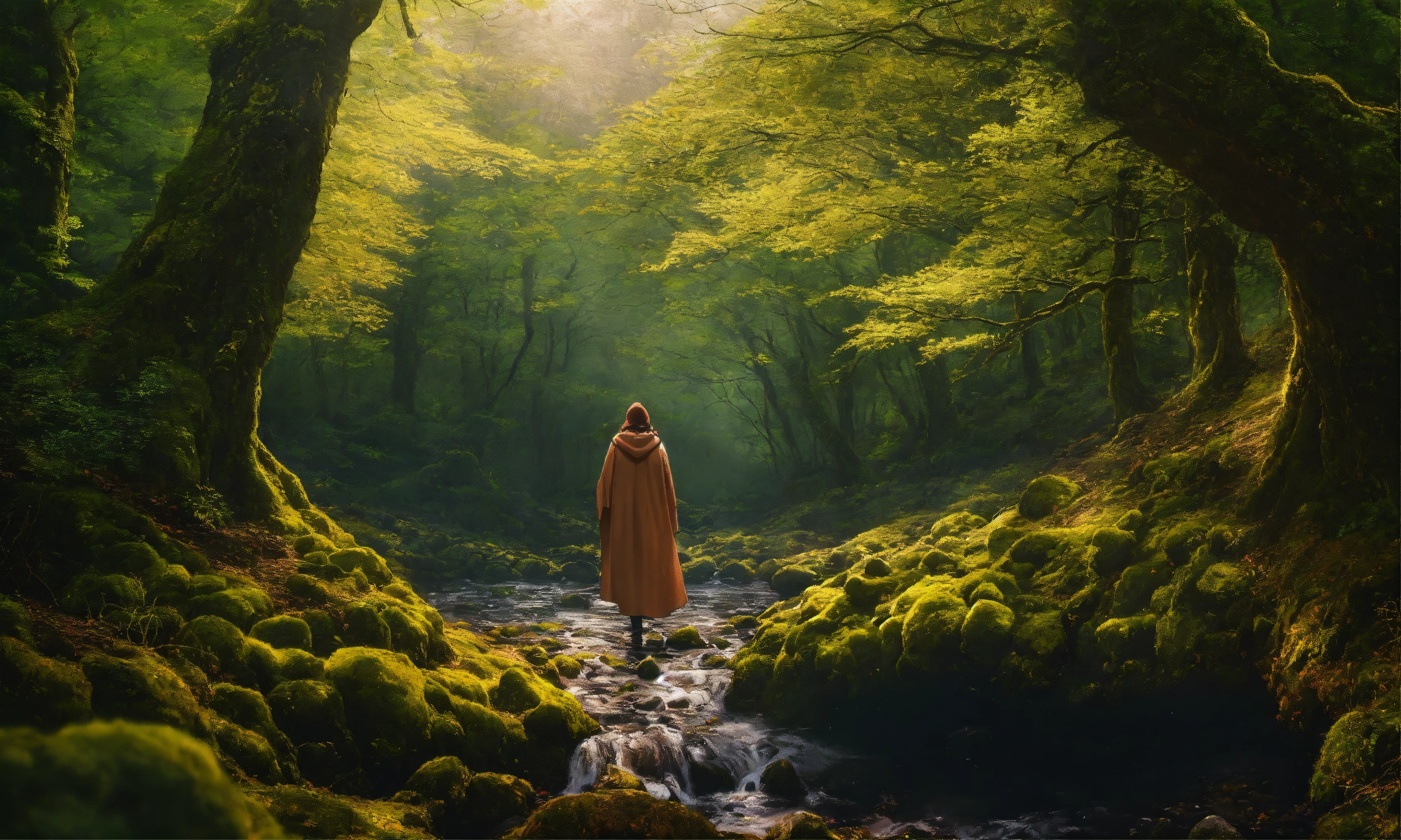 Lexica - Epic shot of a forest in Ireland with a ultra detailed woman ...