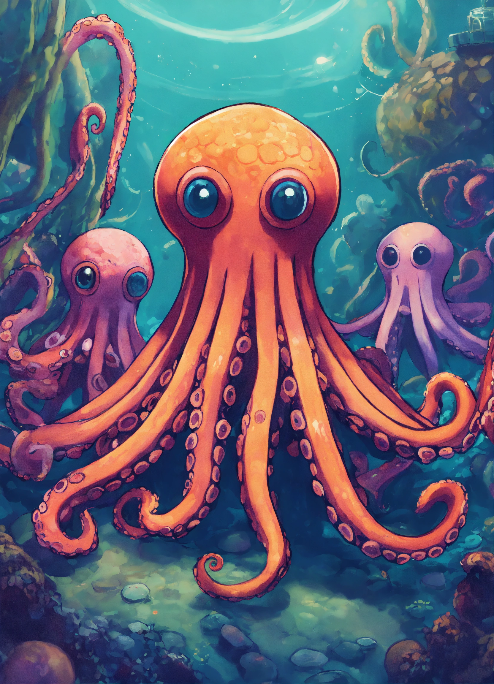 Lexica - A group of telepathic octopuses with posing for a group photo ...