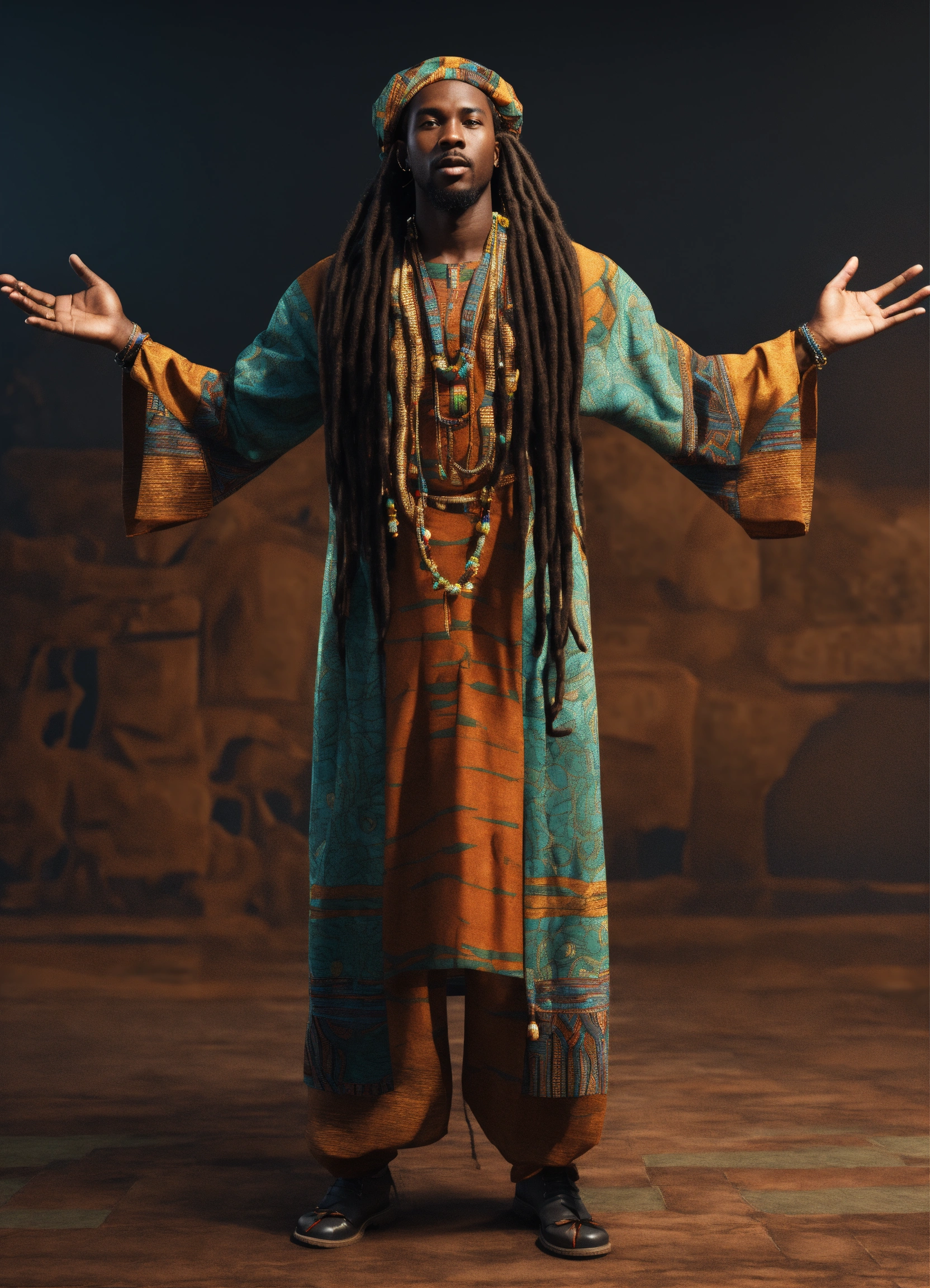 Lexica - 3d render of Black man with long flowing dreadlocks, 6'5