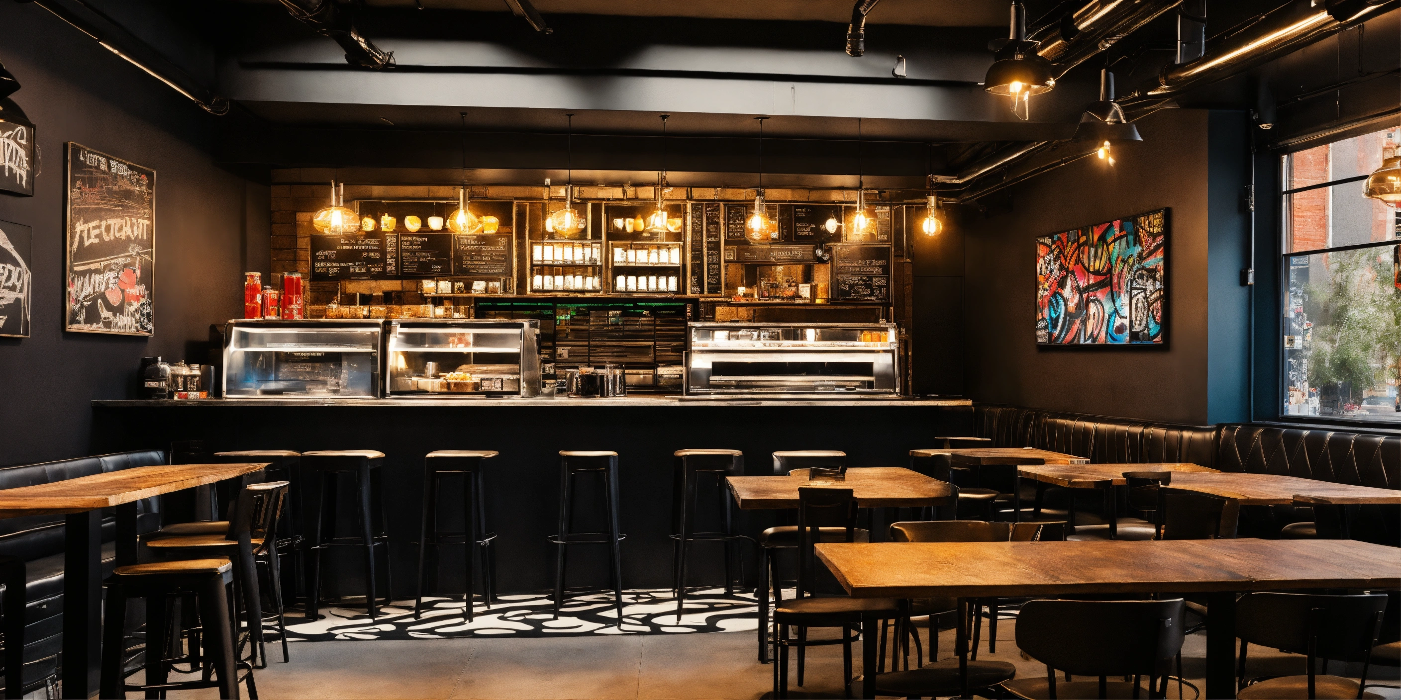 Lexica - Cafe interior design in modern hip-hop theme with graffiti's ...