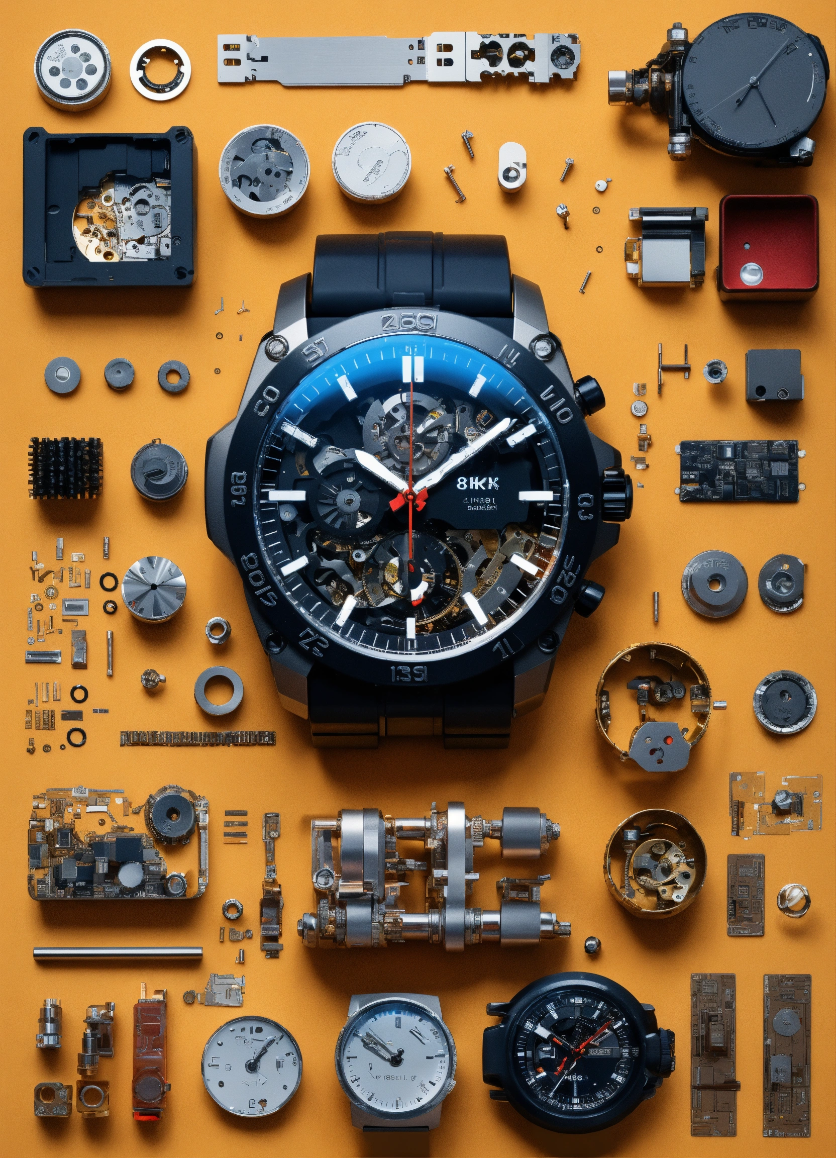 Lexica - Digital watch, mechanical parts, Knolling, Knolling layout ...