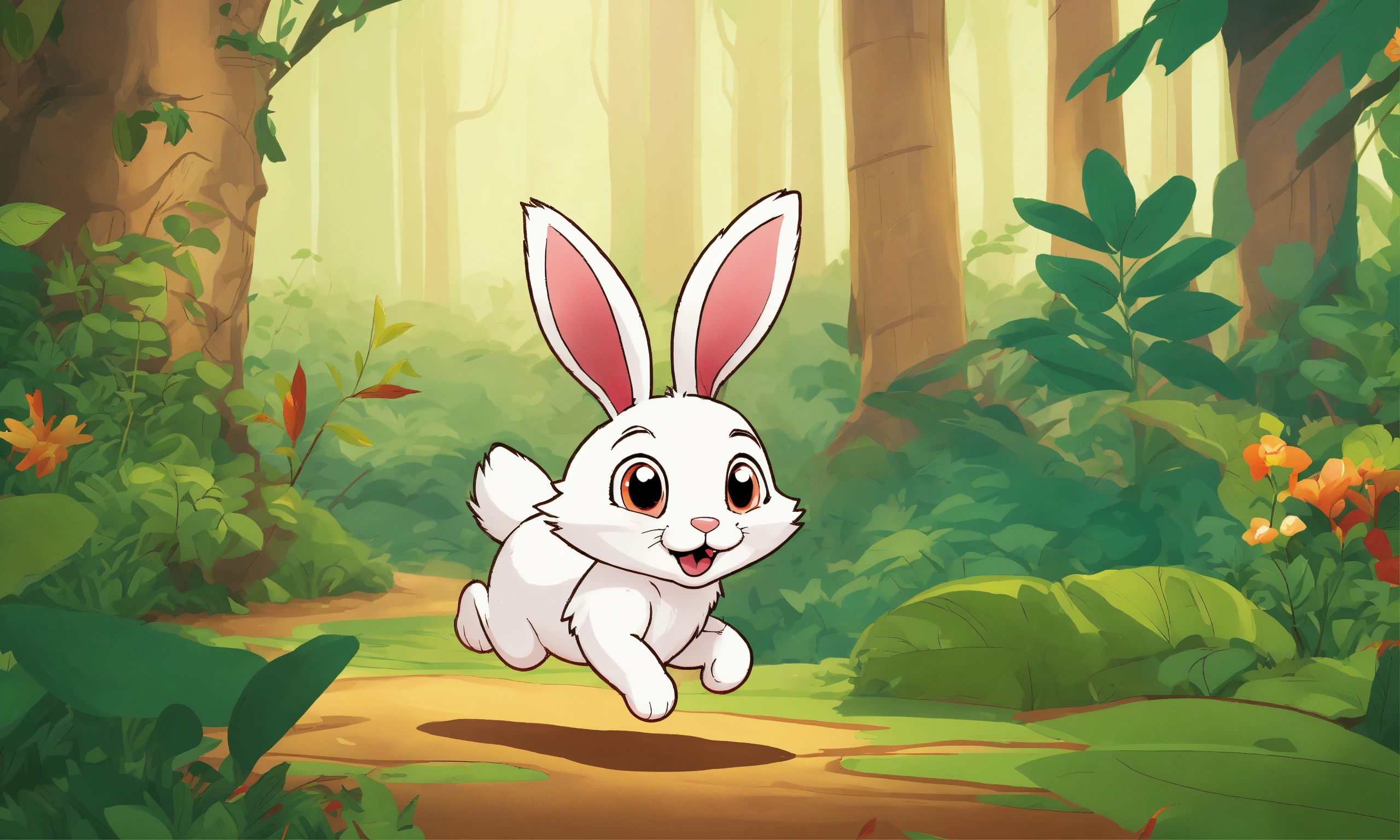 Lexica - Cute cartoon comic rabbit running in jungle