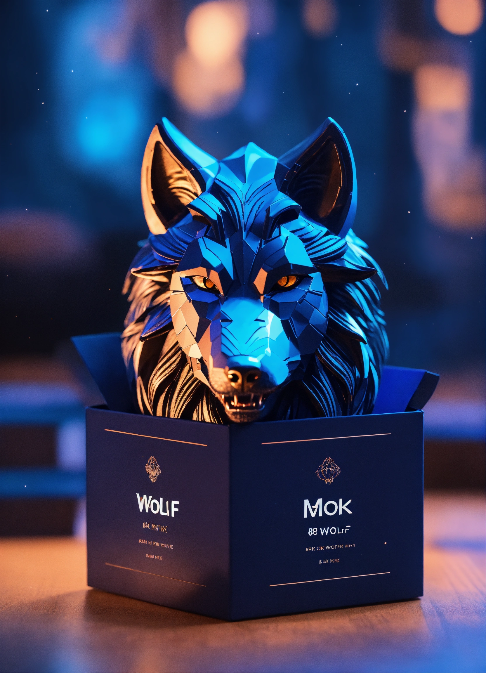 Lexica - Beautiful boxes mockup of a dark wolf, 8k, ui ux, dark blue ...