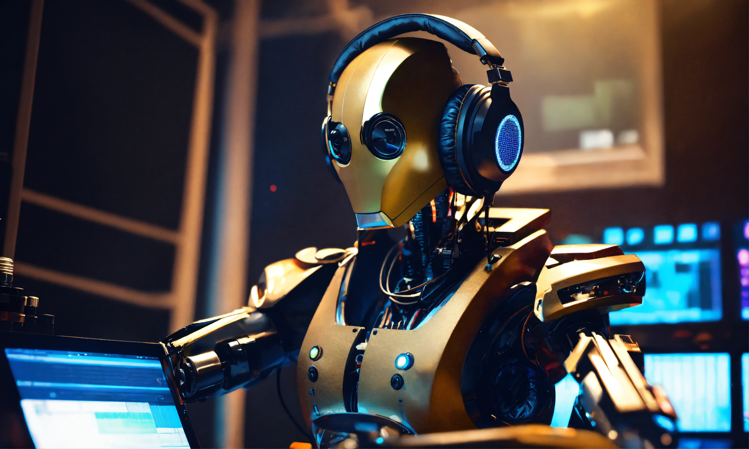 Lexica - A highly advanced music producer robot, is in the studio, with ...