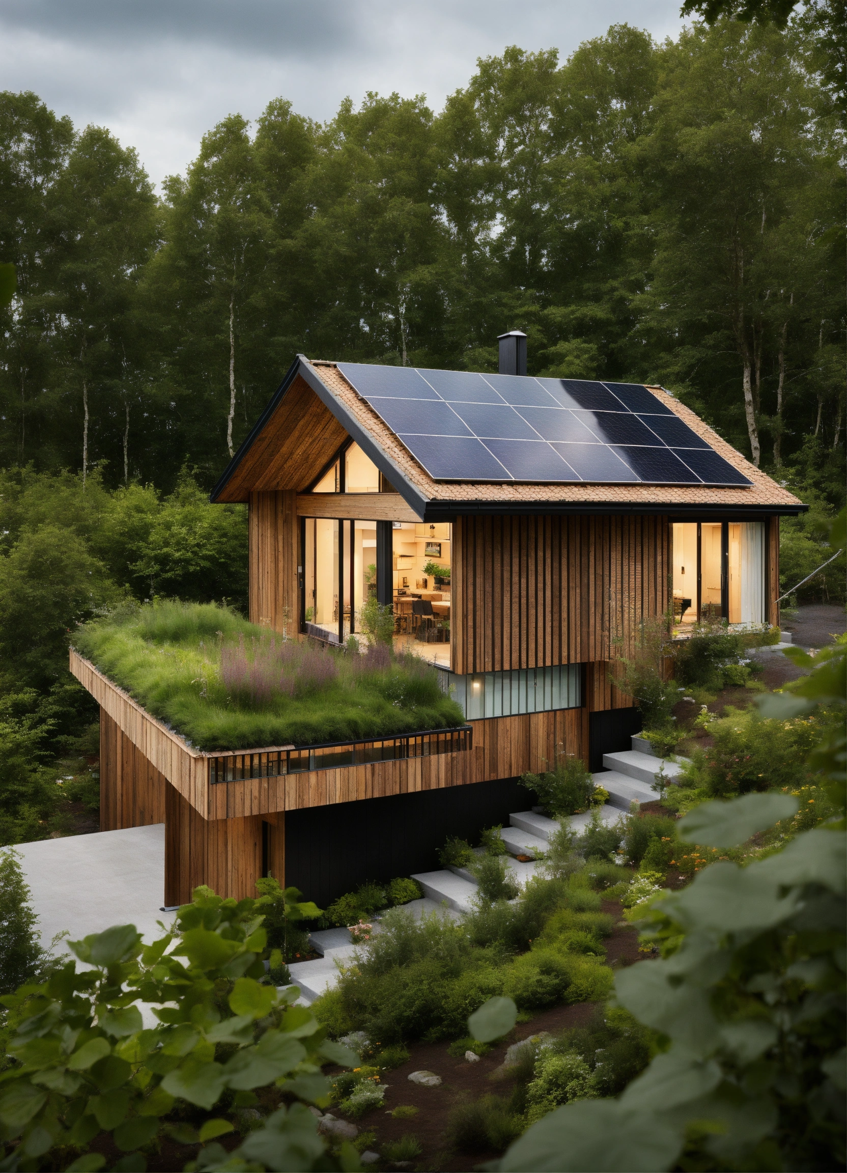 Photo inspiration: Lexica Modern House Green Roof Solar Panels Biophilic Design Photo Inspiration