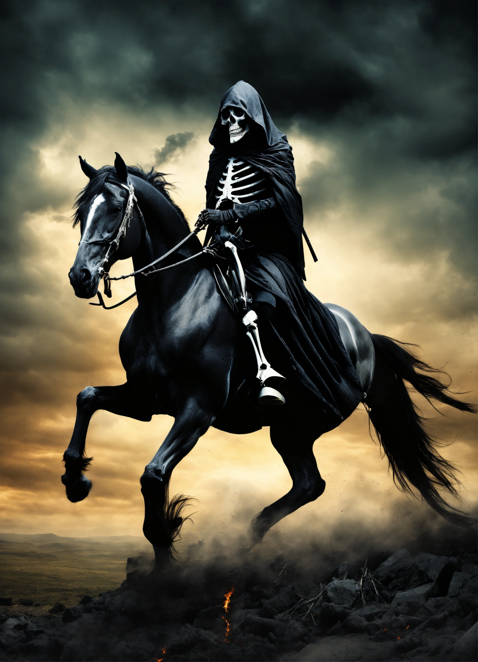 Lexica - Skeletal horse, apocalyptical background, death, Grim Reaper ...