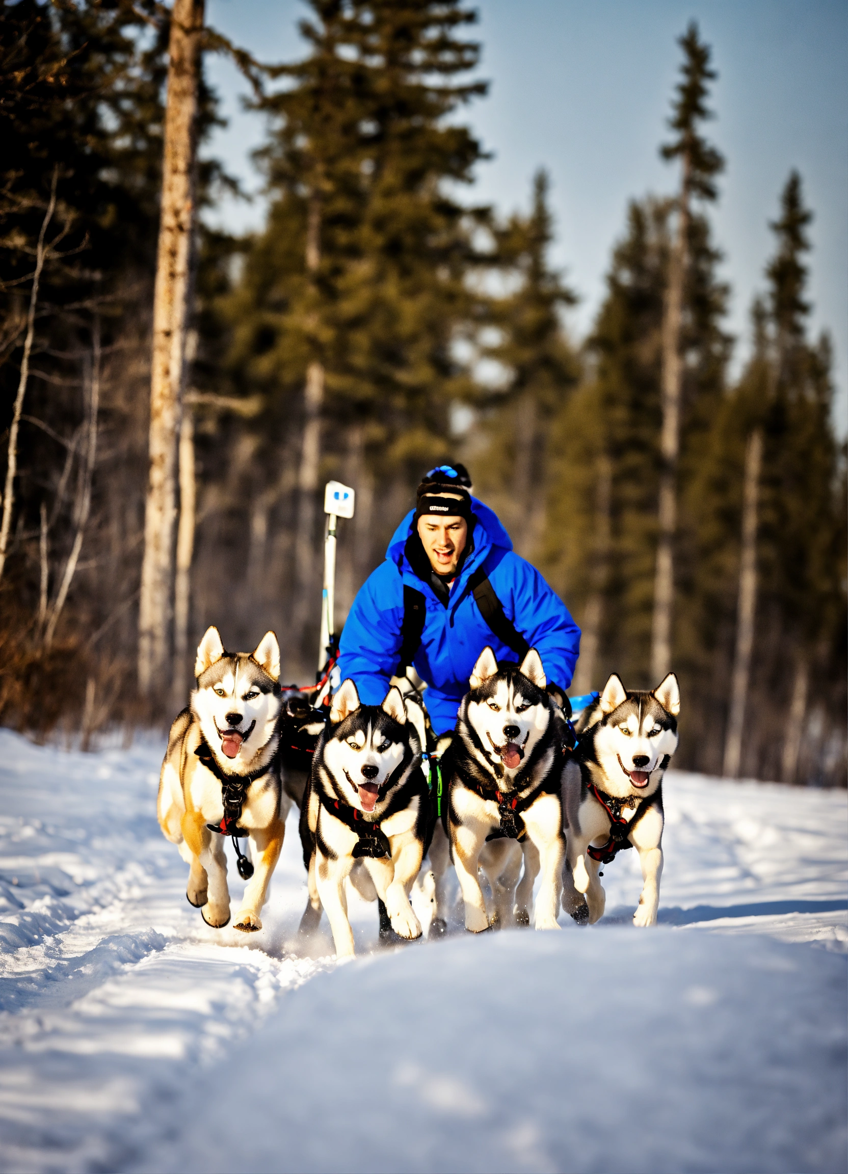 Lexica - A Husky mushing a team of humans