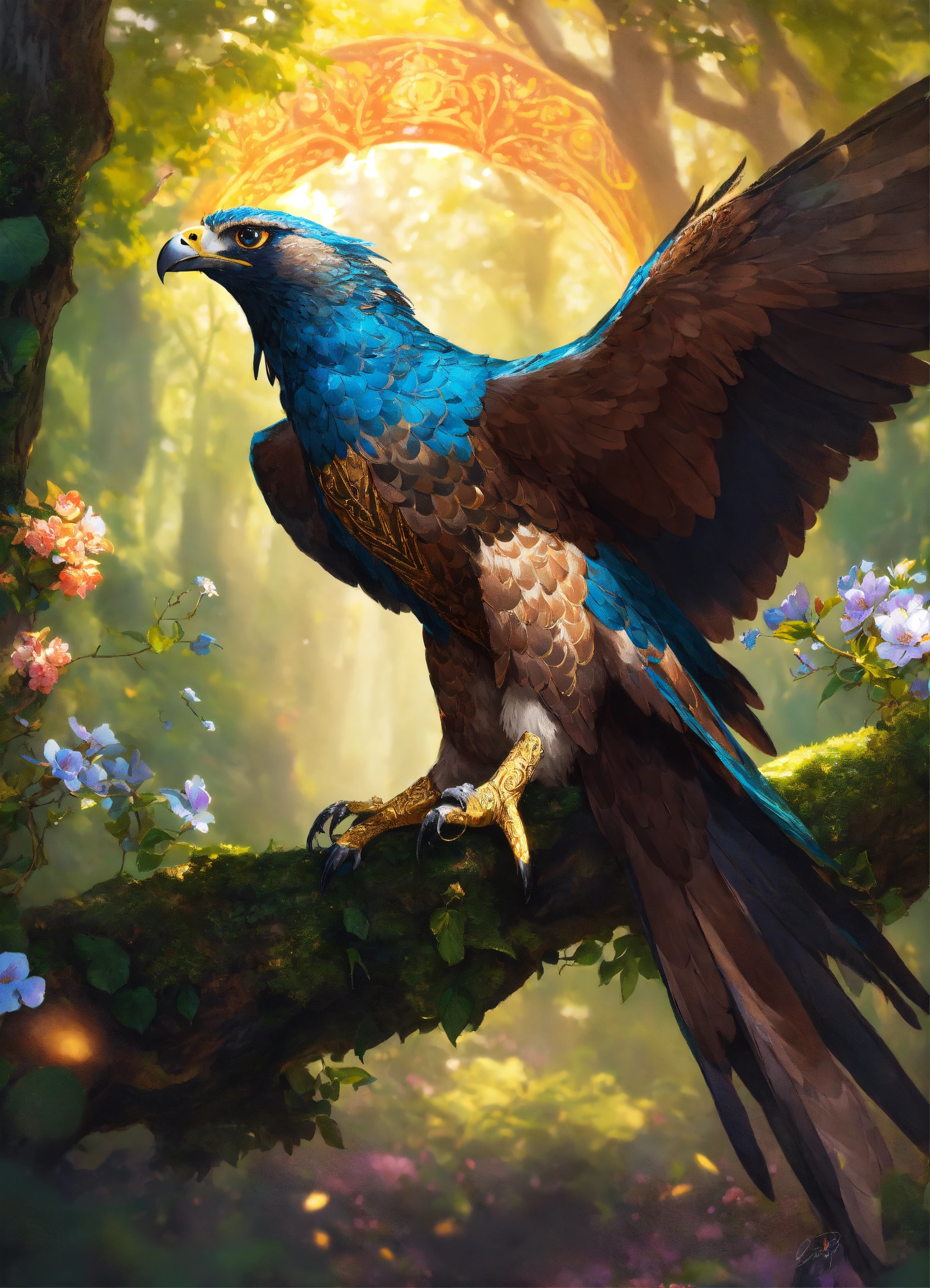 Lexica - Big animal falcon, wears magical armor, flying around forest ...