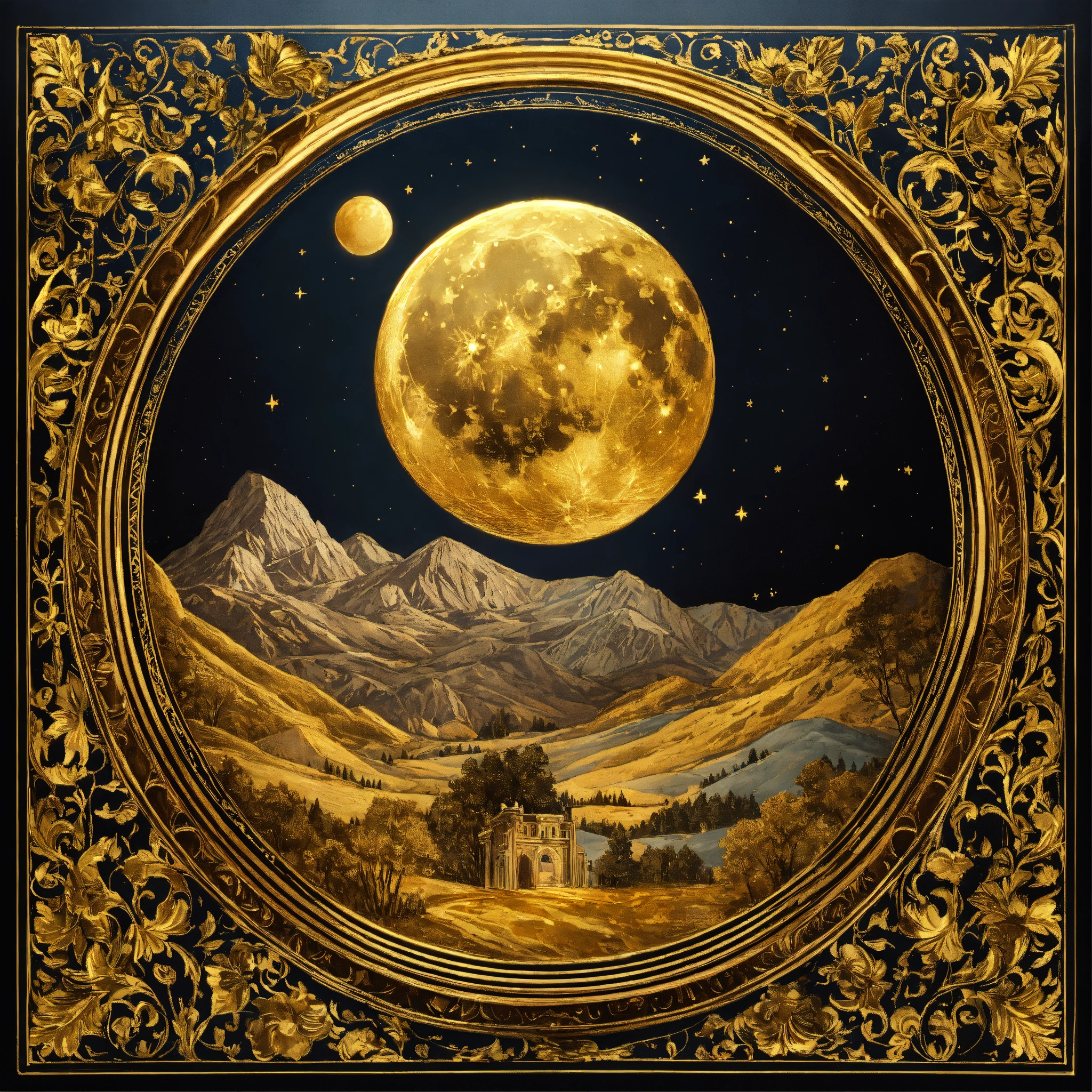 Lexica - Golden moon illustration, Renaissance ornament