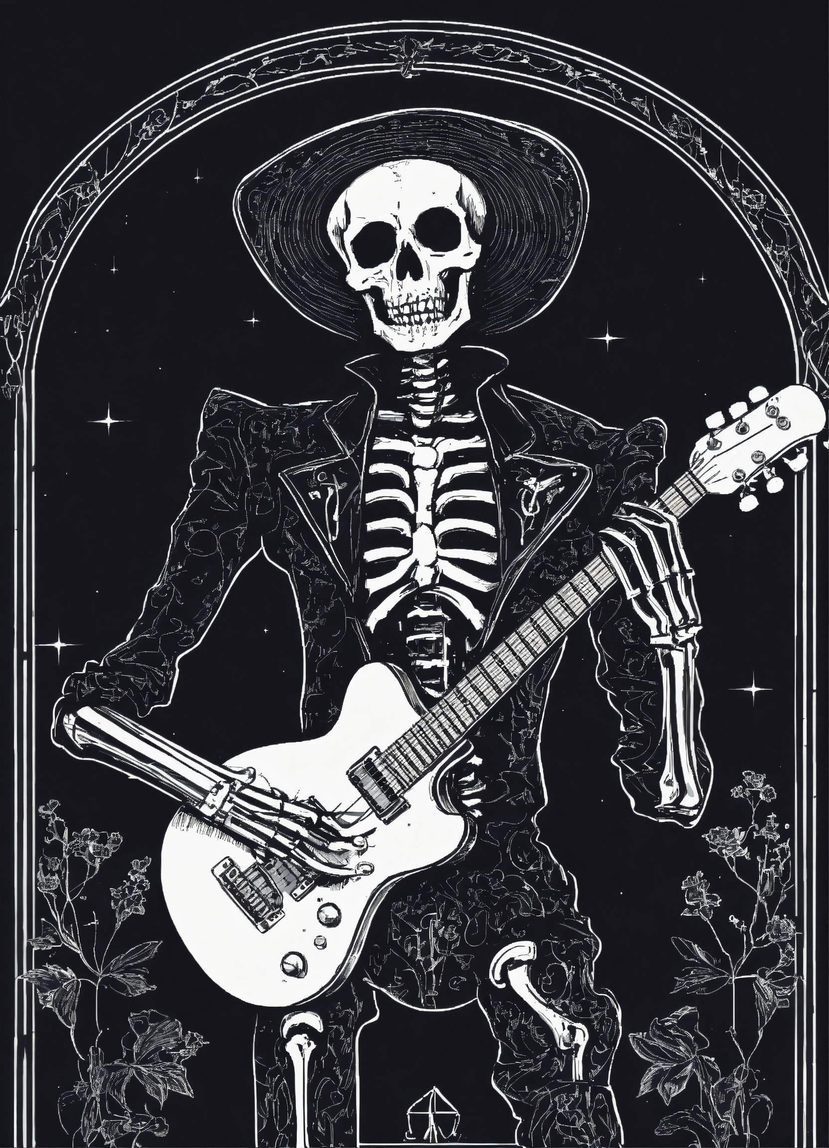 Lexica - Skeleton playing an electric guitar, vintage gothic dark ...