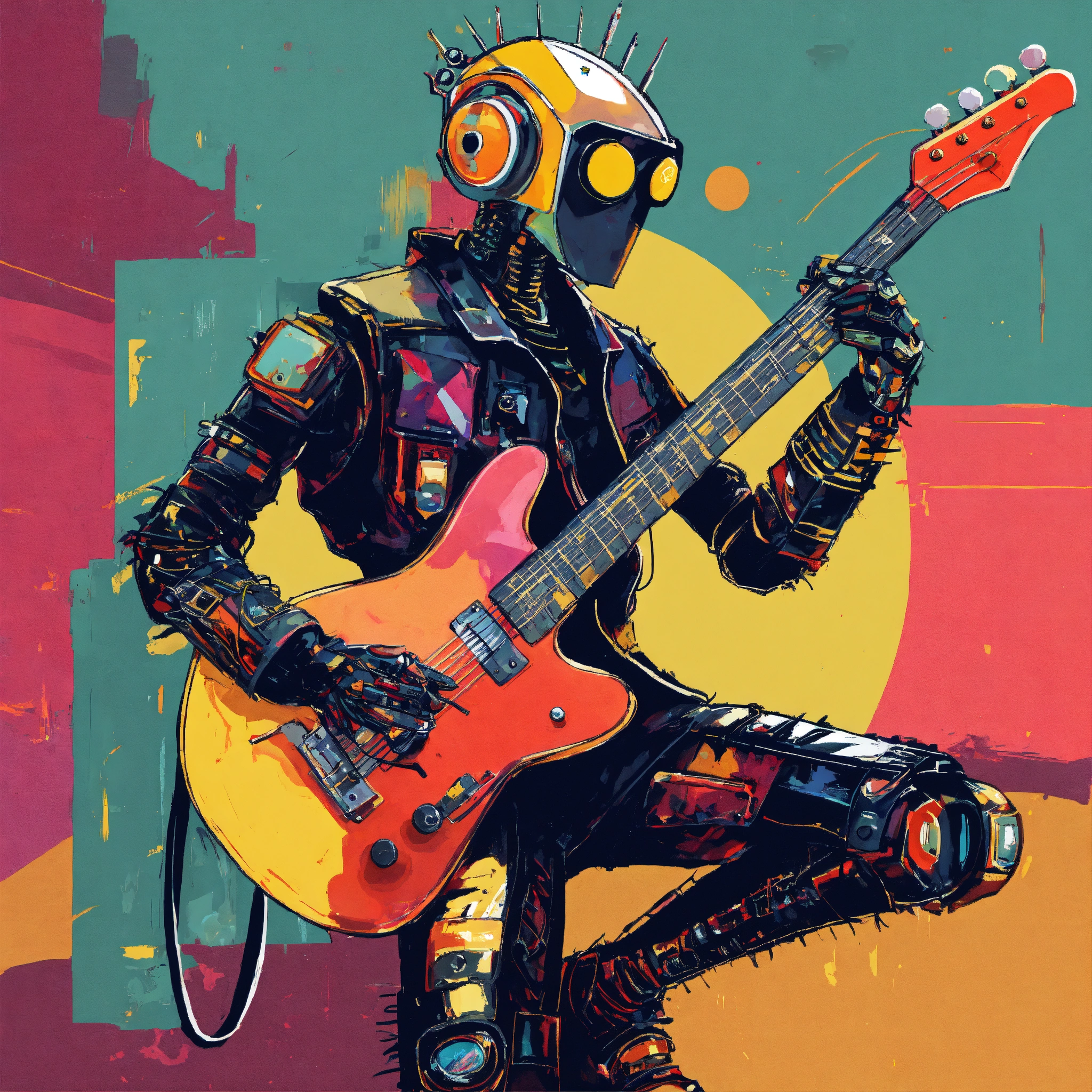 Lexica - Punk rocker as a robot playing guitar, abstract illustration