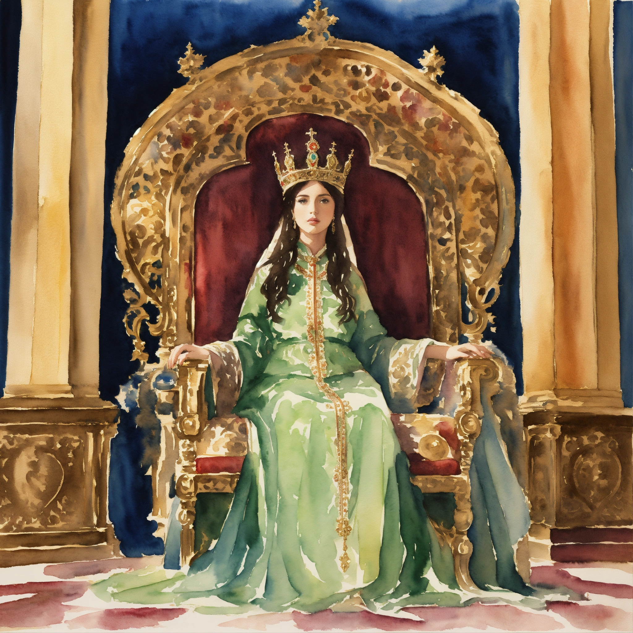 Lexica - Watercolor, popess on her throne