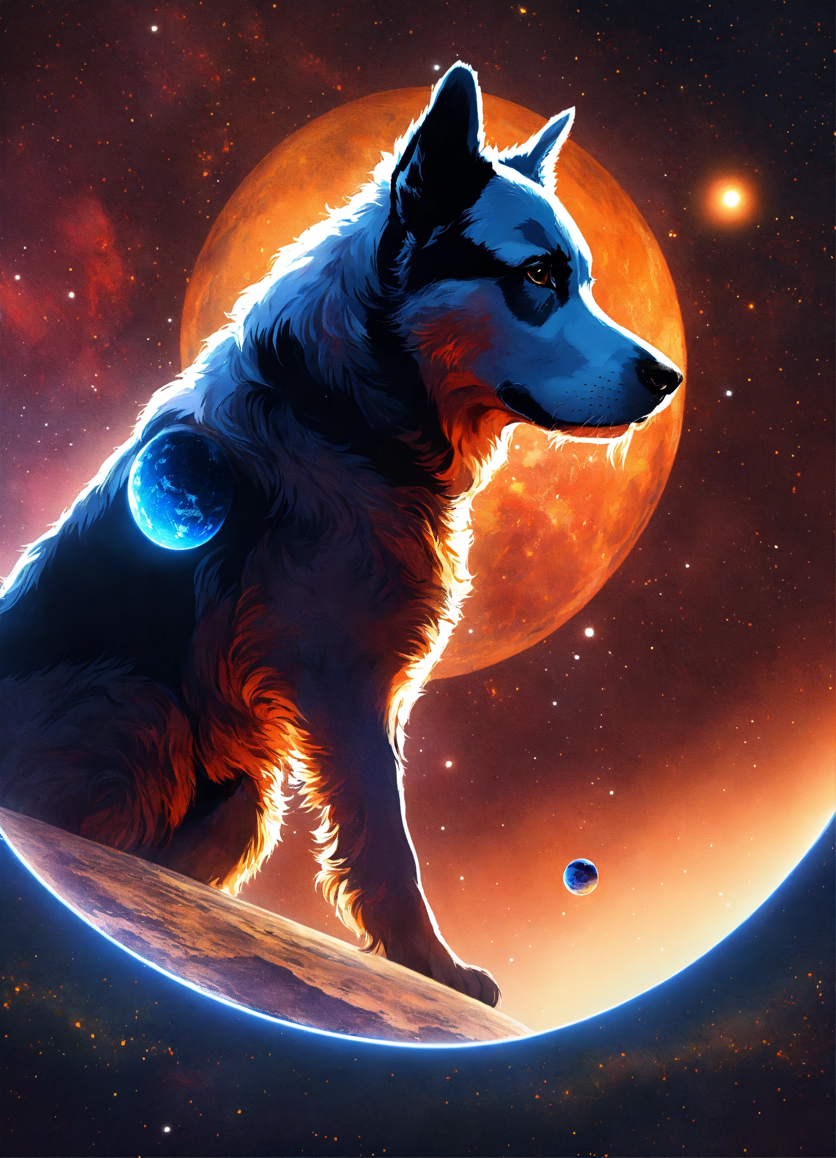 Lexica A giant dog in space, playing with the earth like a ball