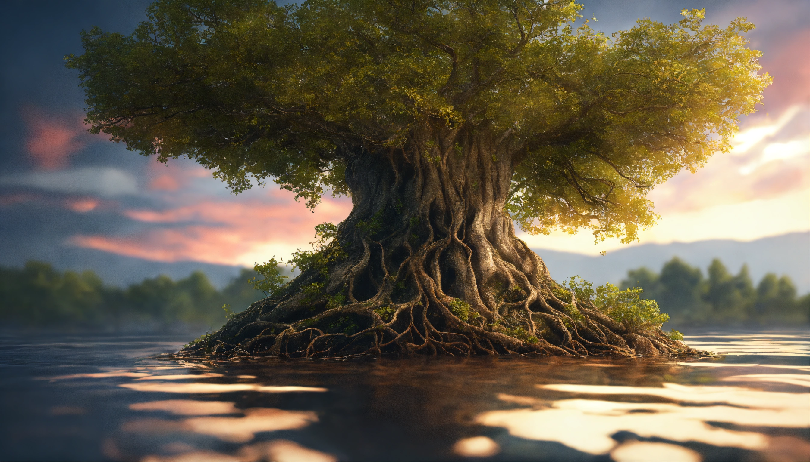 Lexica - Indepth Detailed, minute details, tree roots growing in water ...