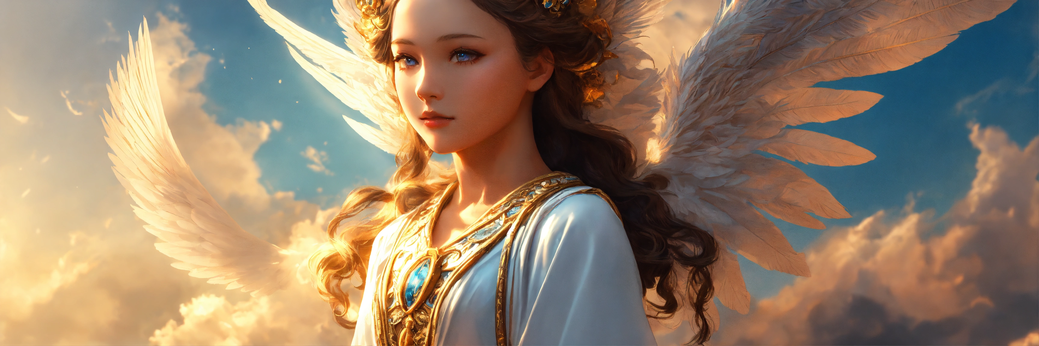 Lexica - A goddess-like child angel with feather wings wearing a long ...