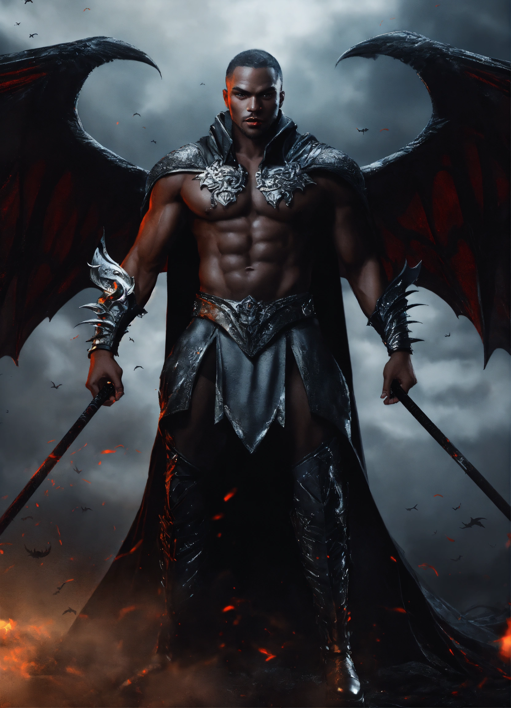 Lexica - Full body strong muscular evil black vampire man entangled in ...