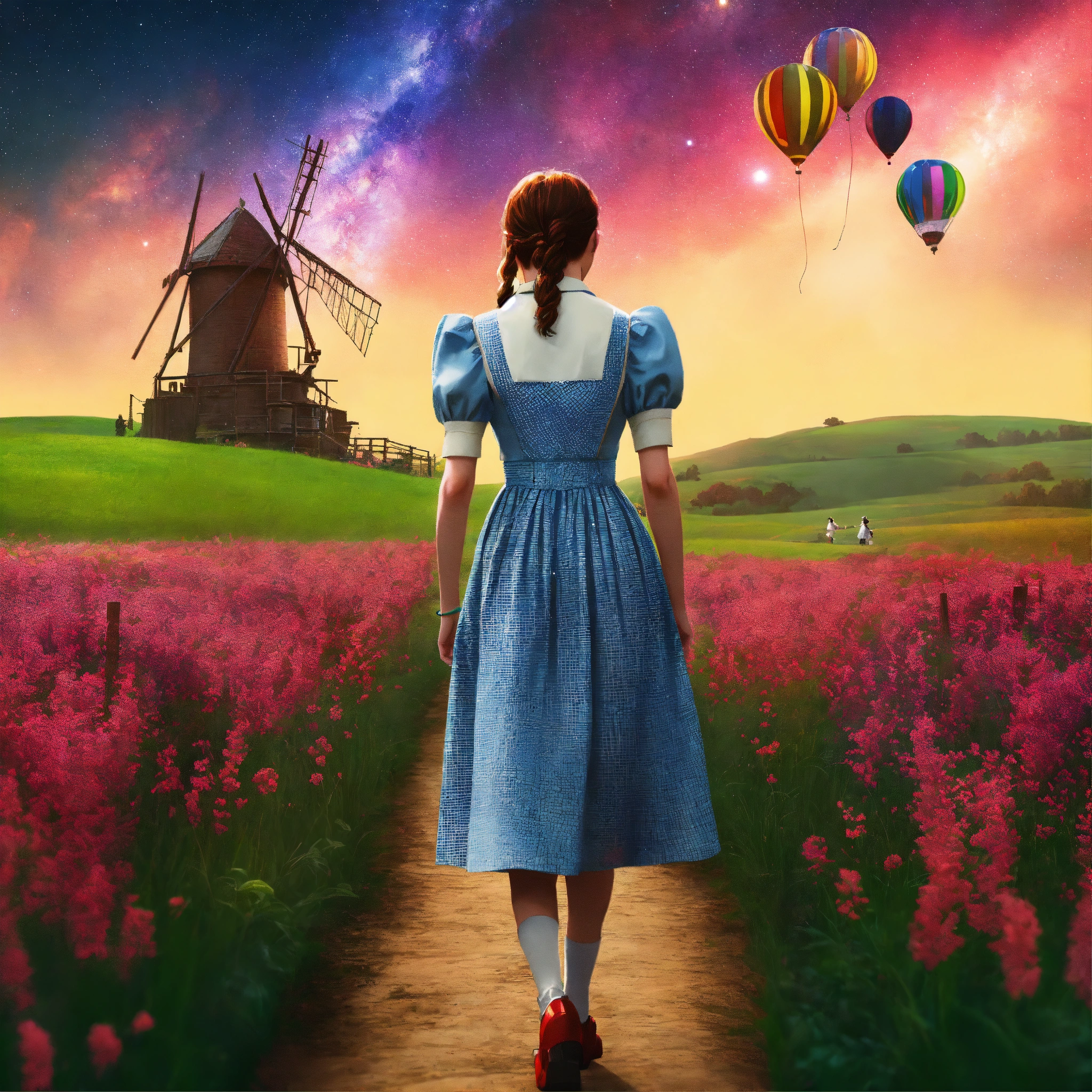 Lexica - A realistic photograph of Dorothy in The wizard of Oz walking ...