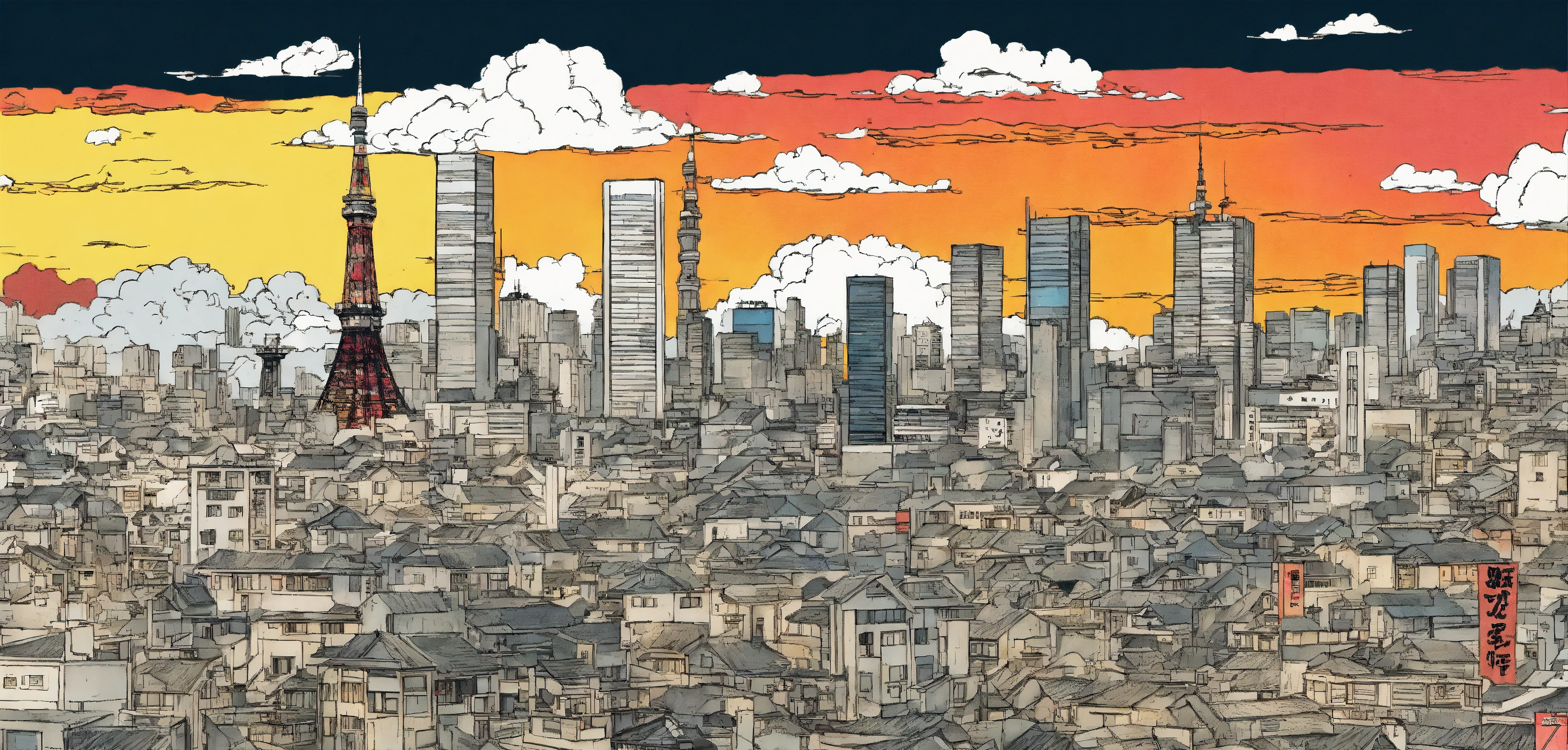 Lexica - Chaotic stunning Tokyo City, skyline, illustrated by hergé ...