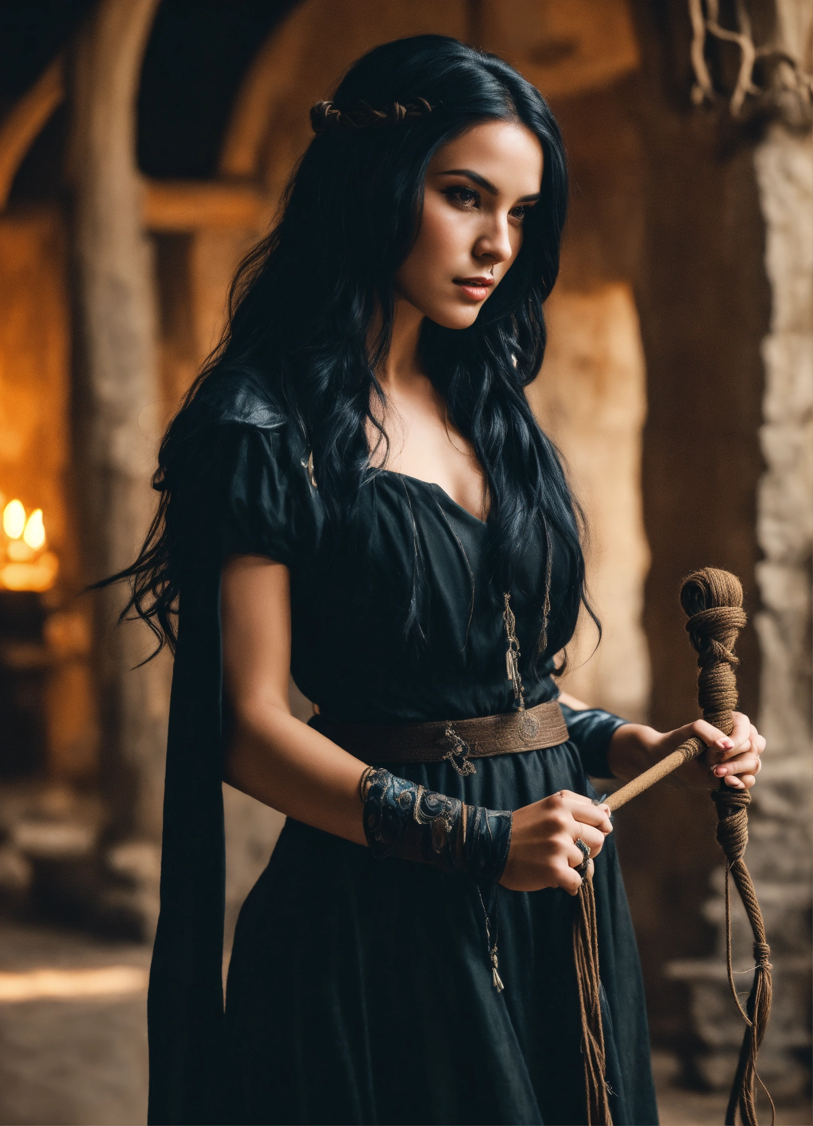 Lexica - A beautiful sorceress with long black hair dressed in a black ...