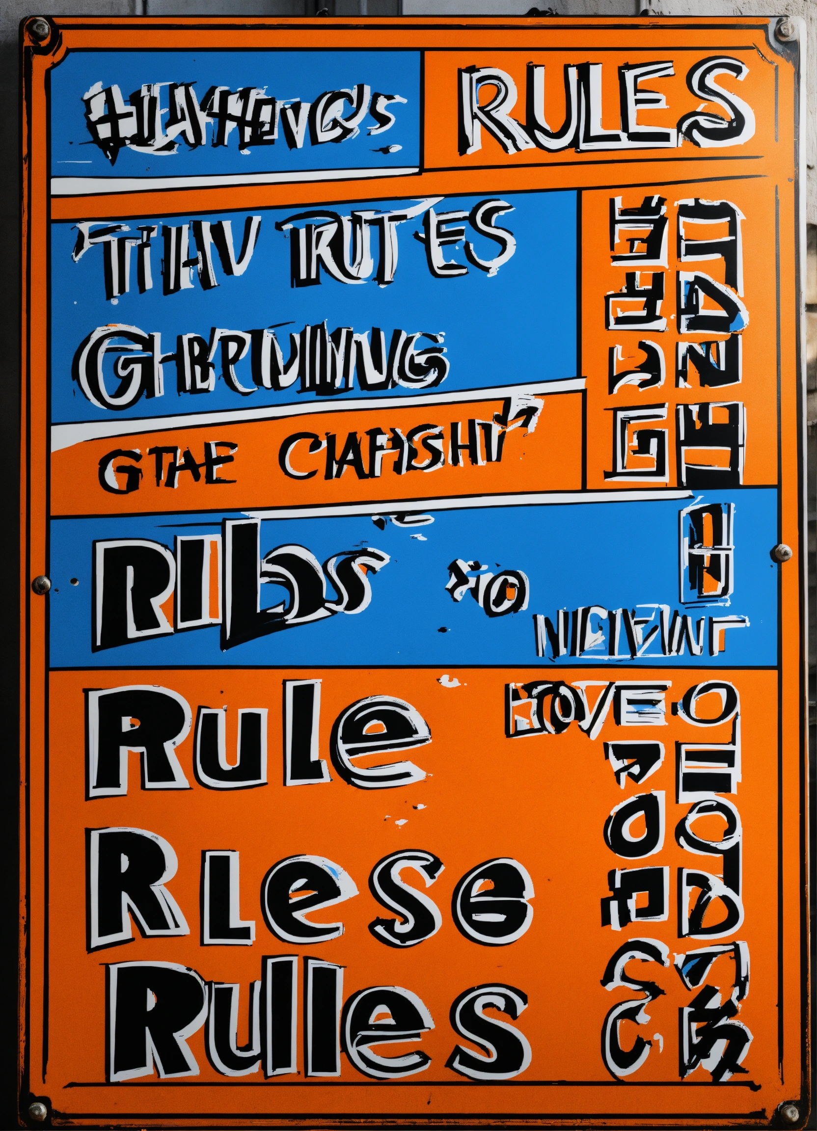 Lexica - A sign with the rules cartoon style, color blue-white, orange ...