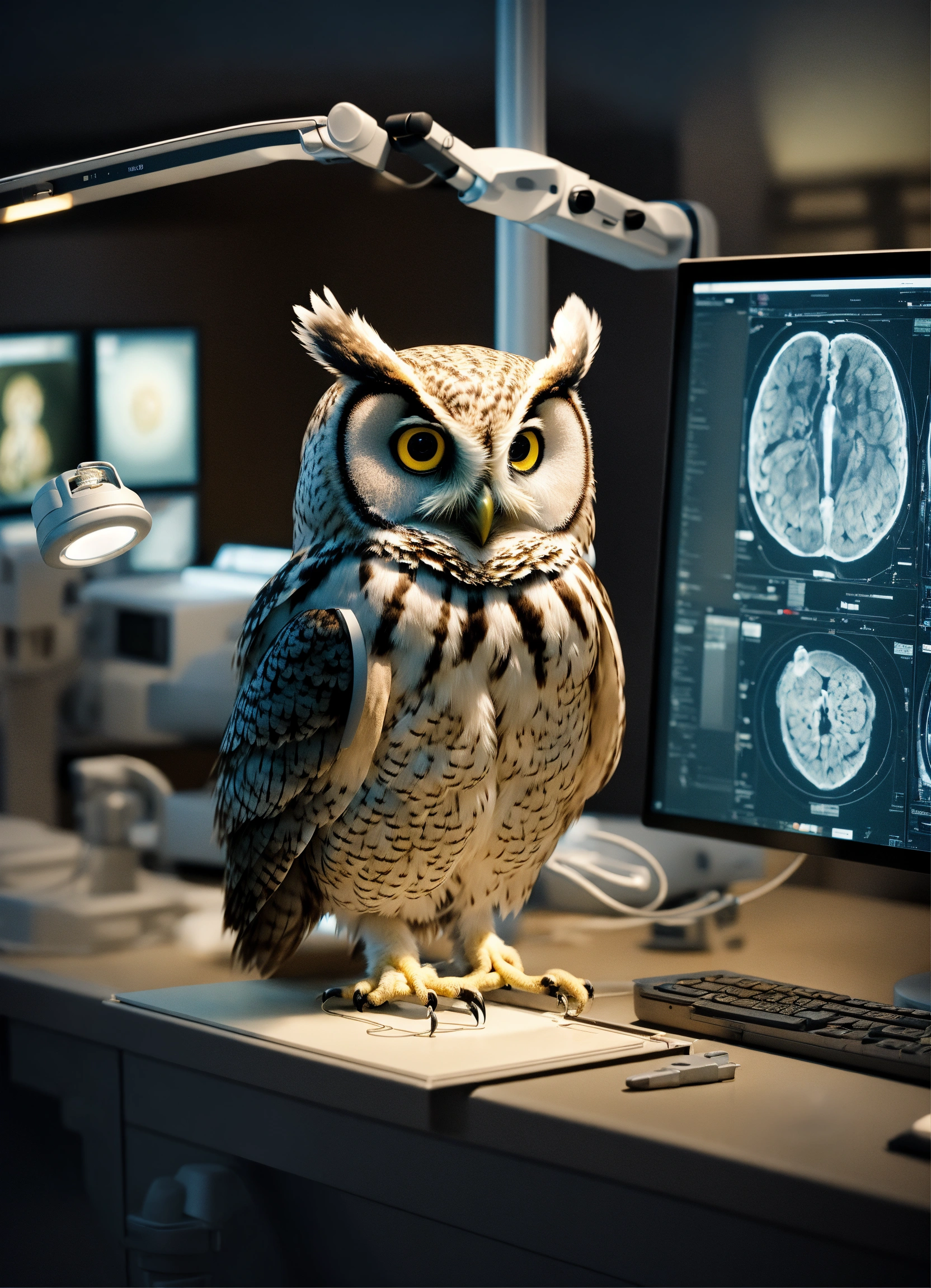 Lexica - A photorealistic owl working as a radiologist at a radiology ...