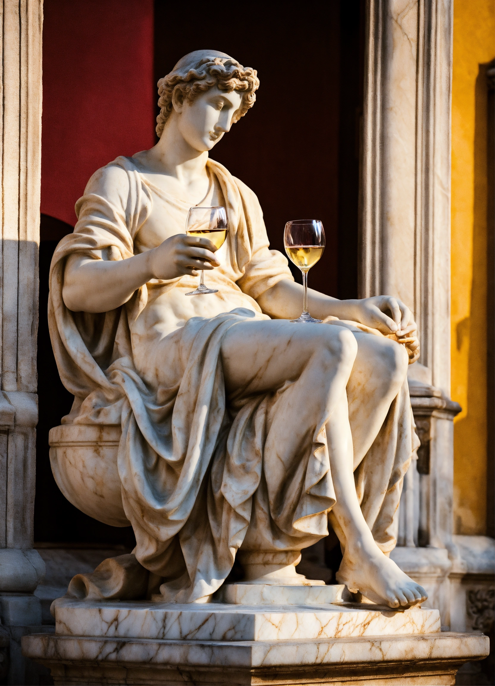 Lexica - Marble statue drinking wine in italy
