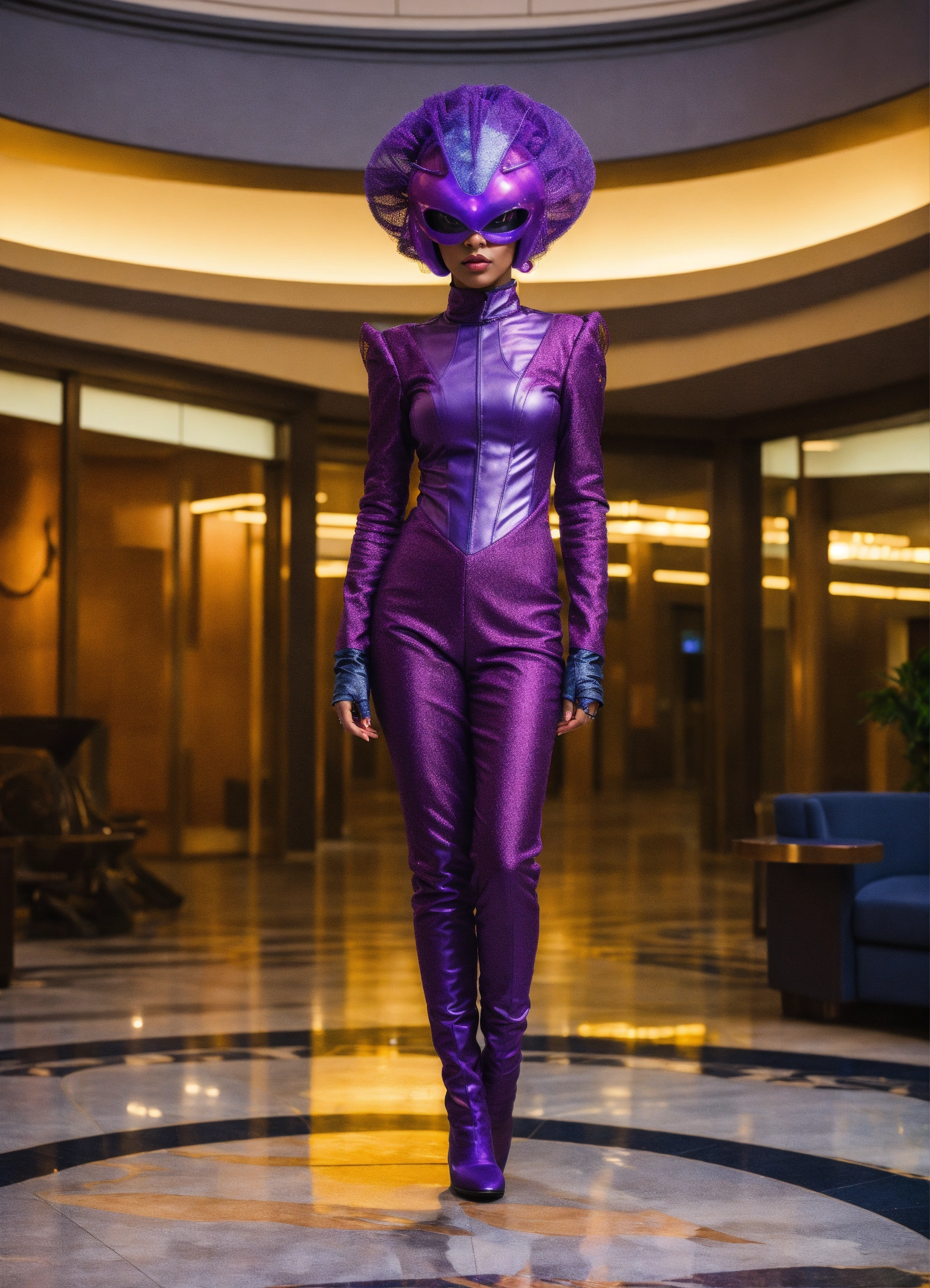Lexica - Purple skin human looking alien female, natural hair, in fancy ...