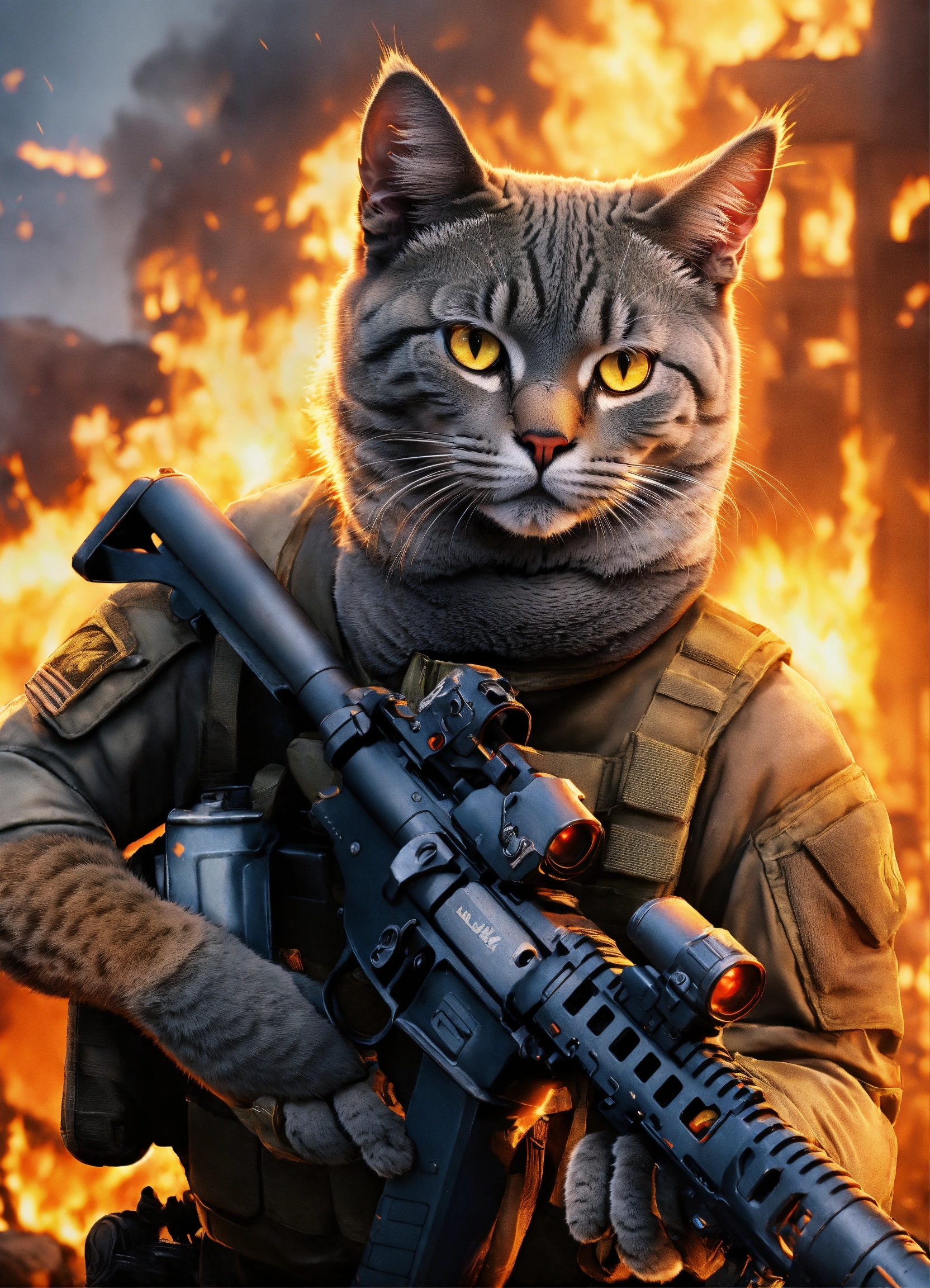 Lexica - Call of duty but all the characters are grey cats who look ...